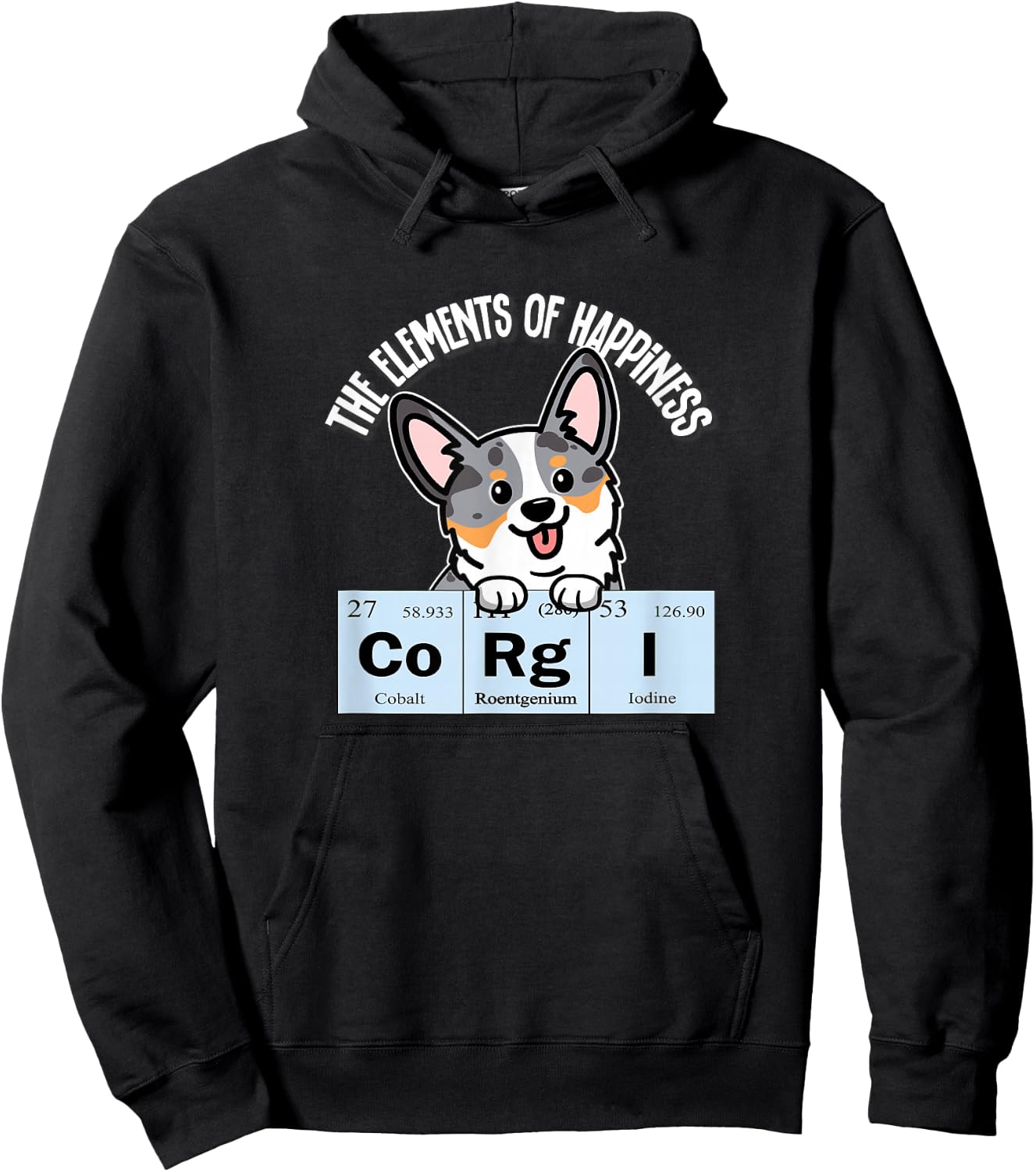 Funny Elements of Happiness Blue Merle Corgi Dog Lover Hoodie - Hoodie | Black