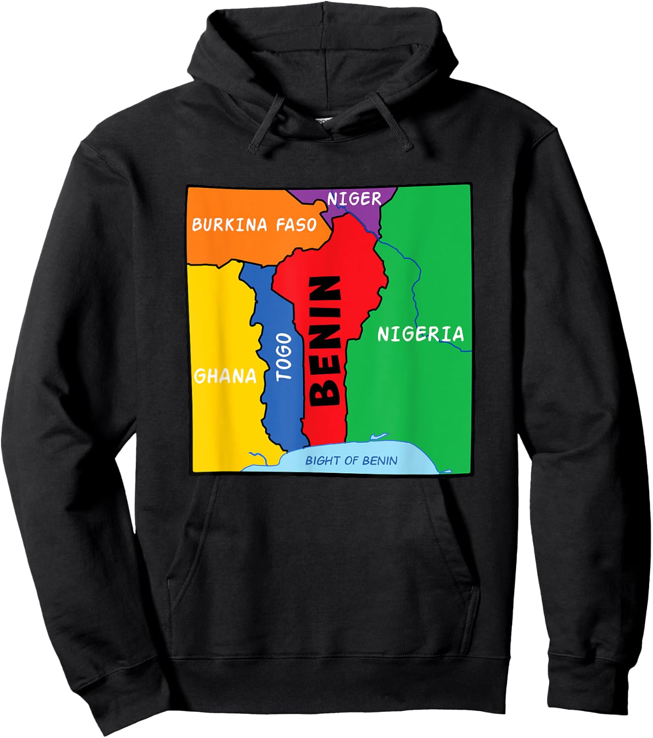 Colorful simplified Benin map, neighboring countries names Hoodie - Hoodie | Black