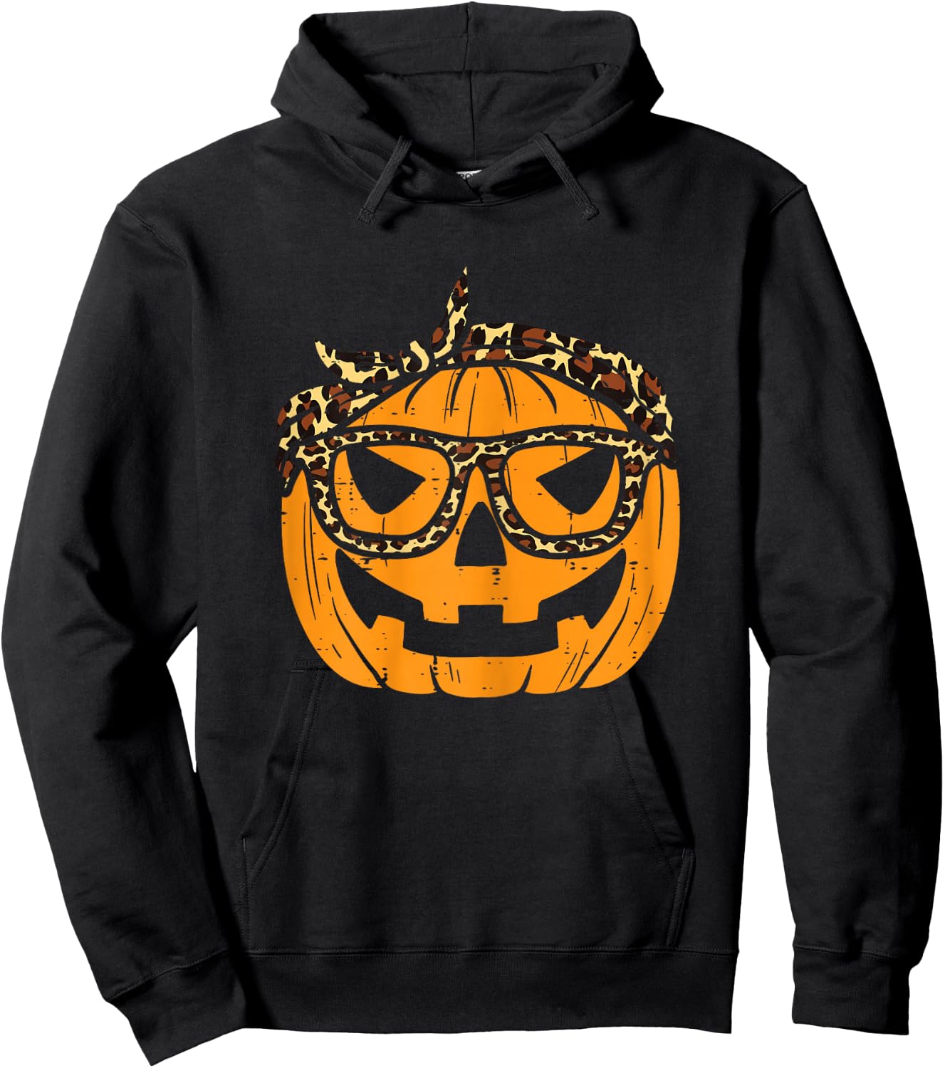 Pumpkin Leopard Bandana Cute Halloween Women Girls Ladies Hoodie - Hoodie | Black