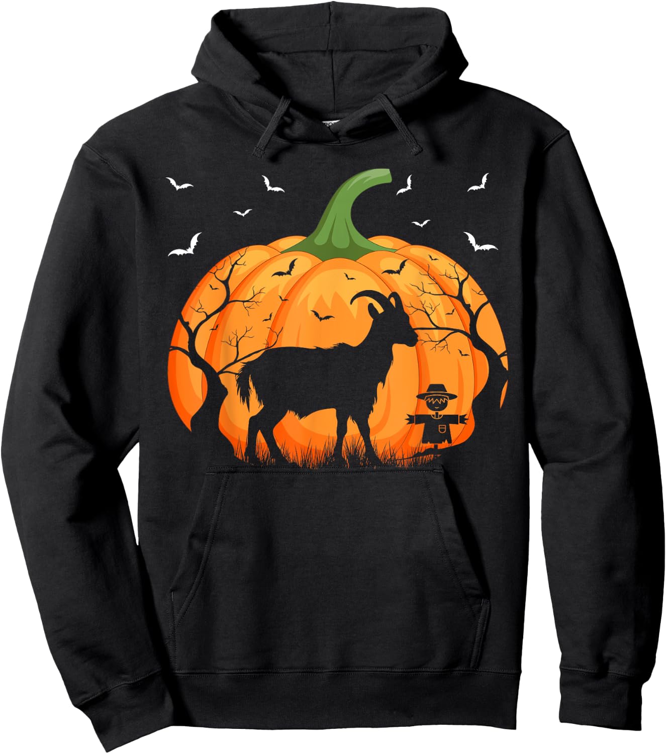 Goat Silhouette Pumpkin Halloween Funny Goat Witch Hoodie - Hoodie | Black