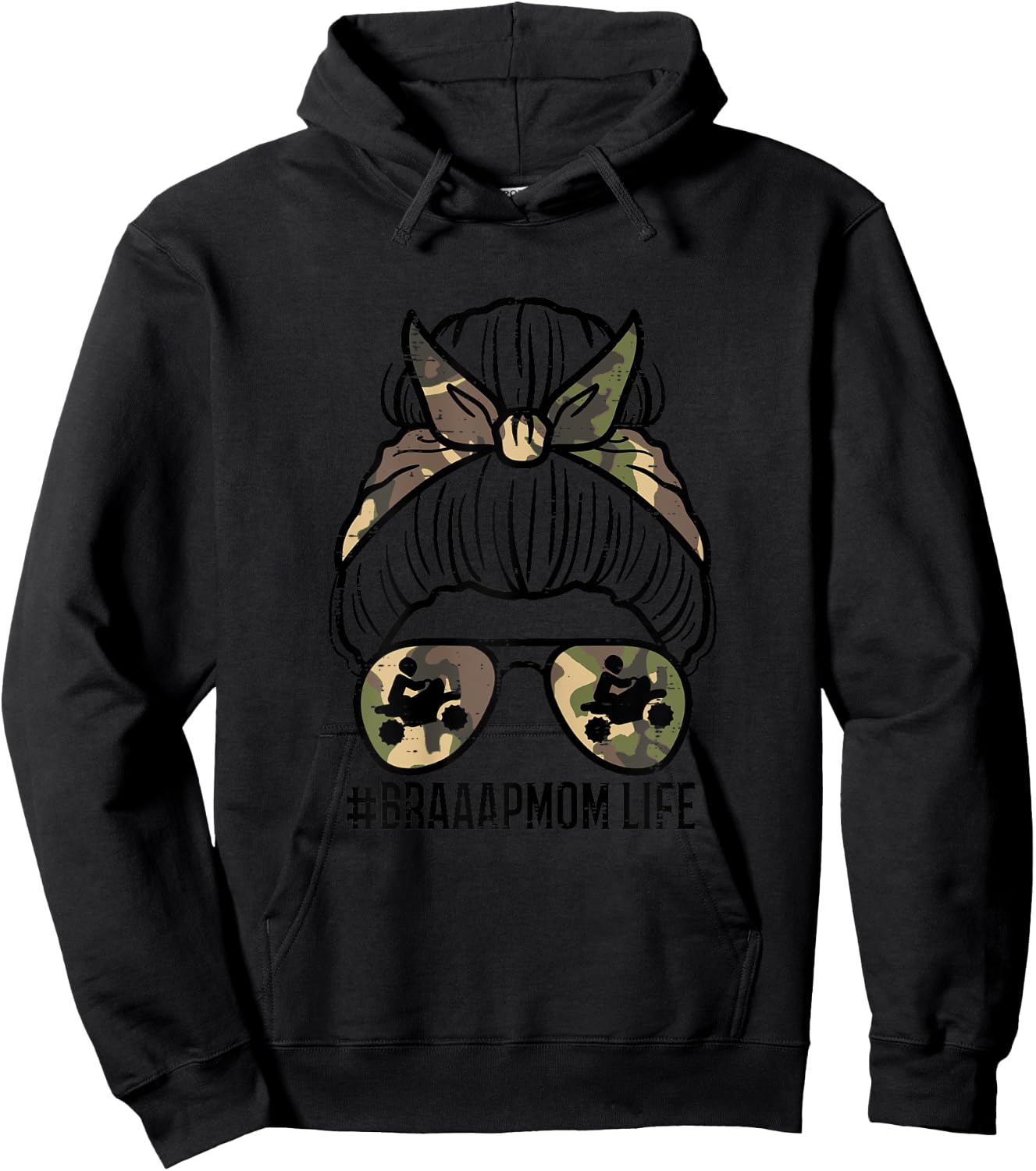 Braaap Mom Life Camo Cool Motocross Biker Mommy Mama Women Hoodie - Hoodie | Black