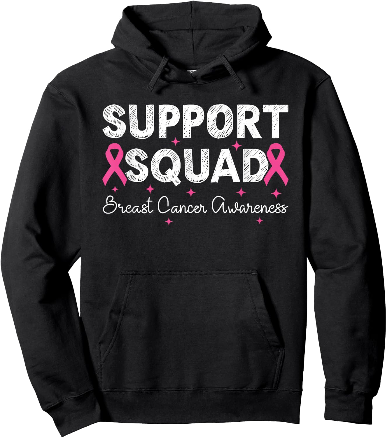 Support Squad Breast Cancer Awareness Month 2025 Pink Ribbon Hoodie - Hoodie | Black