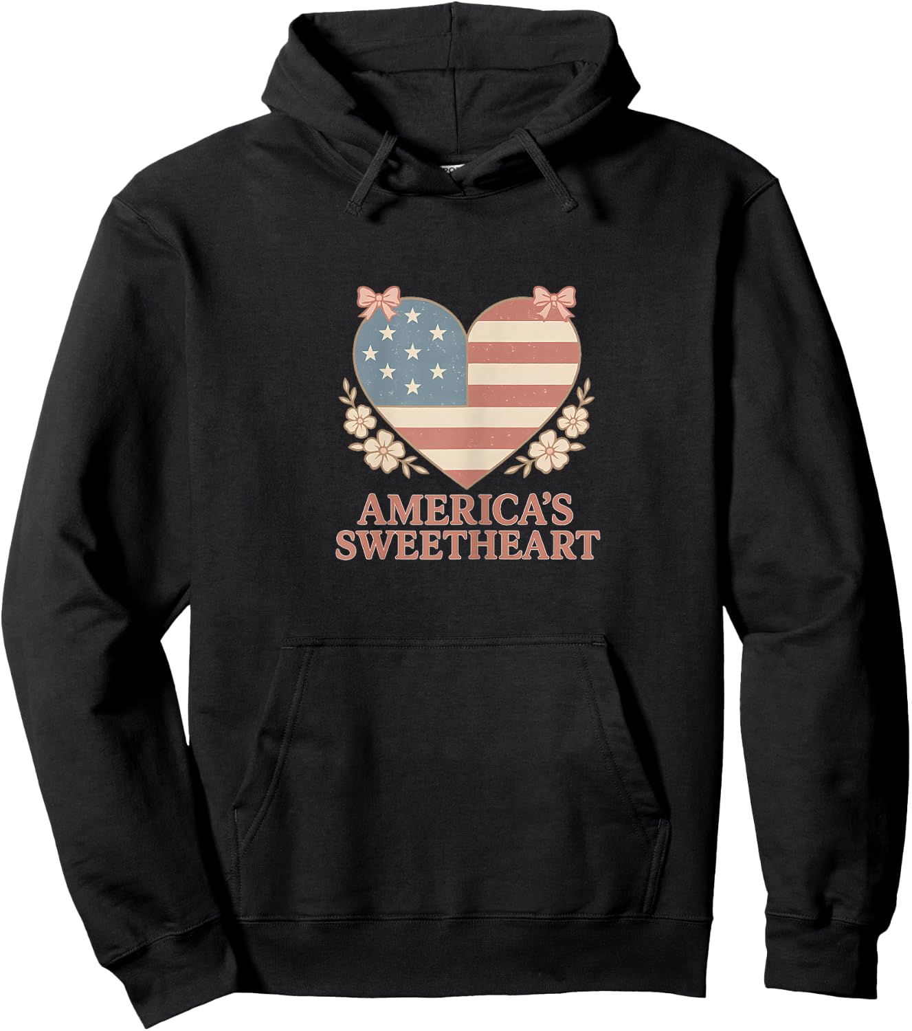 Americas Sweetheart Patriotic Heart Cute Retro Design Hoodie - Hoodie | Black