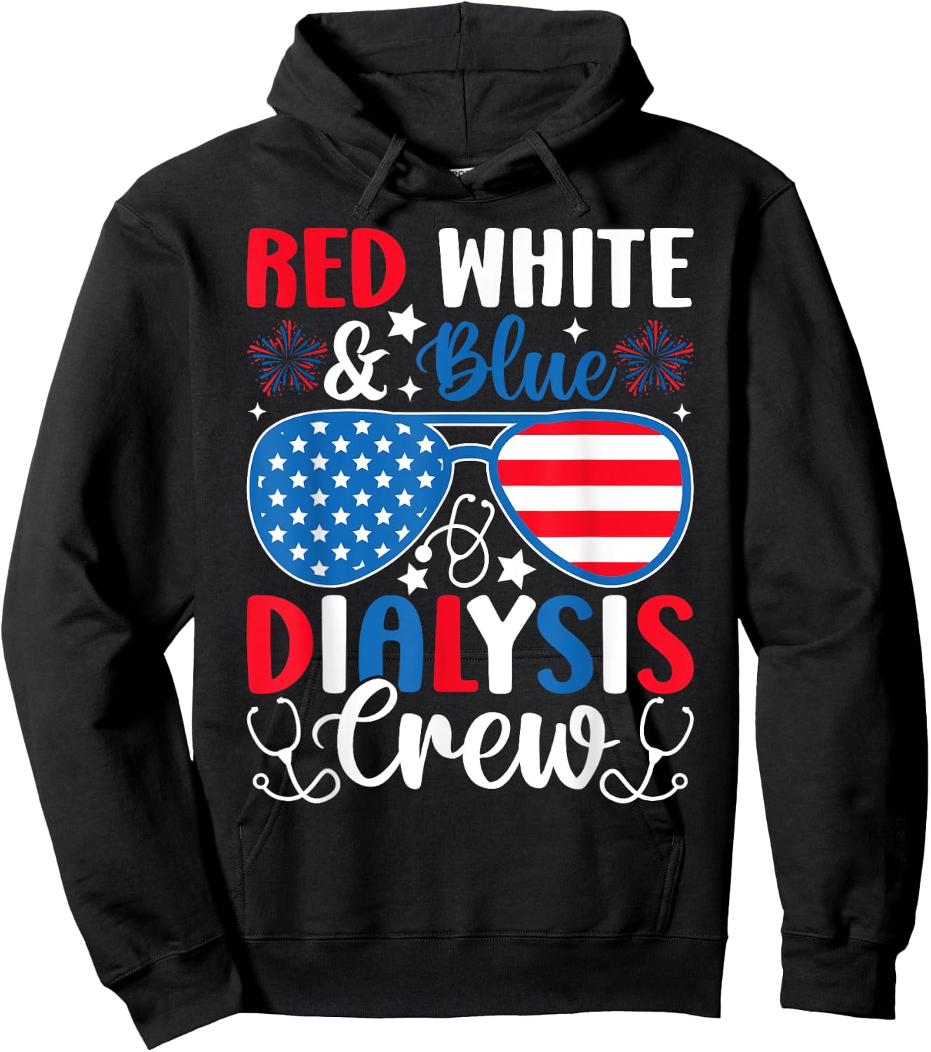 Red White Blue Dialysis Crew Patriotic Nurse 4th of July Kids Men Hoodie - Hoodie | Black