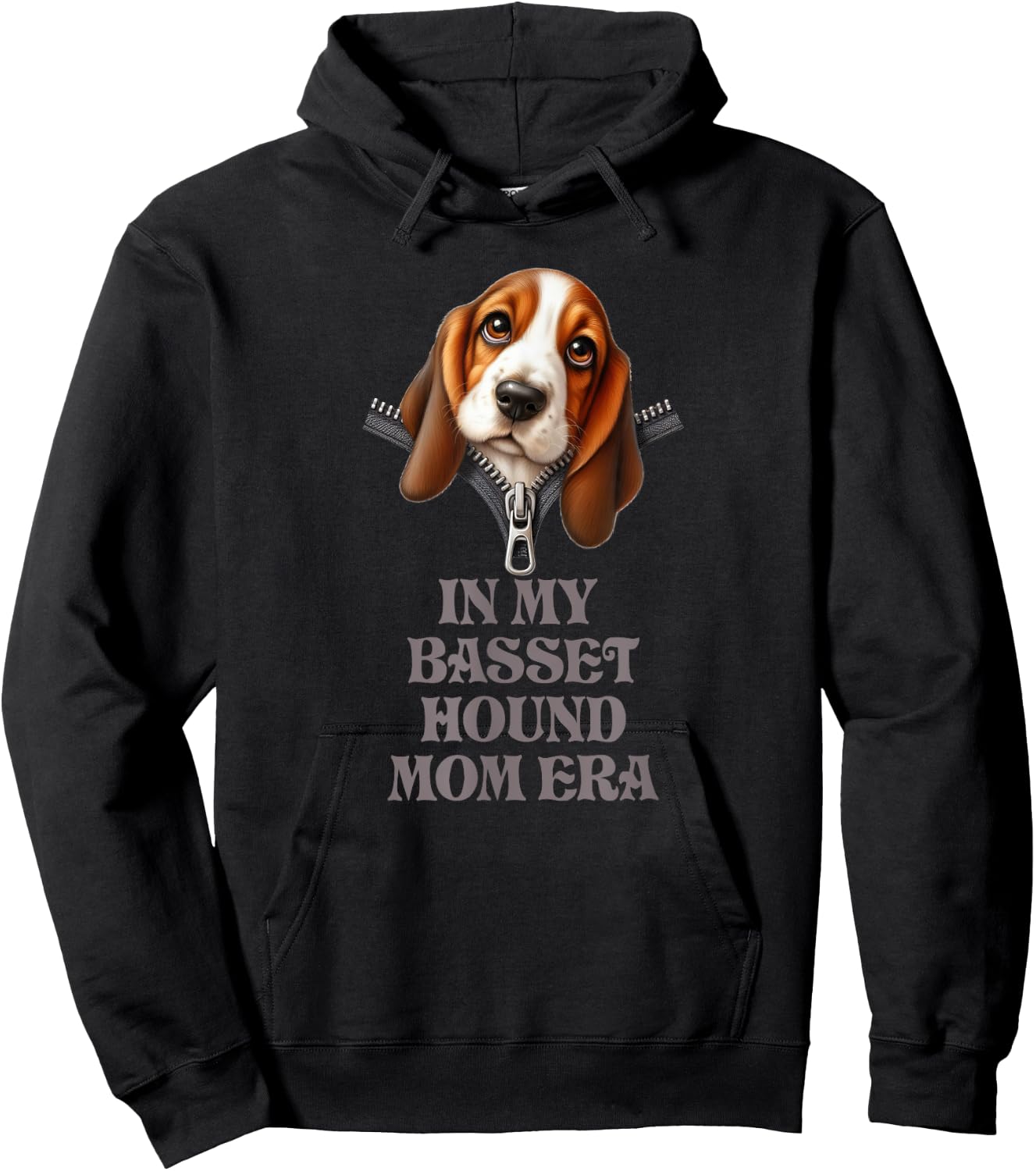In My Basset Hound Mom Era Hoodie - Hoodie | Black