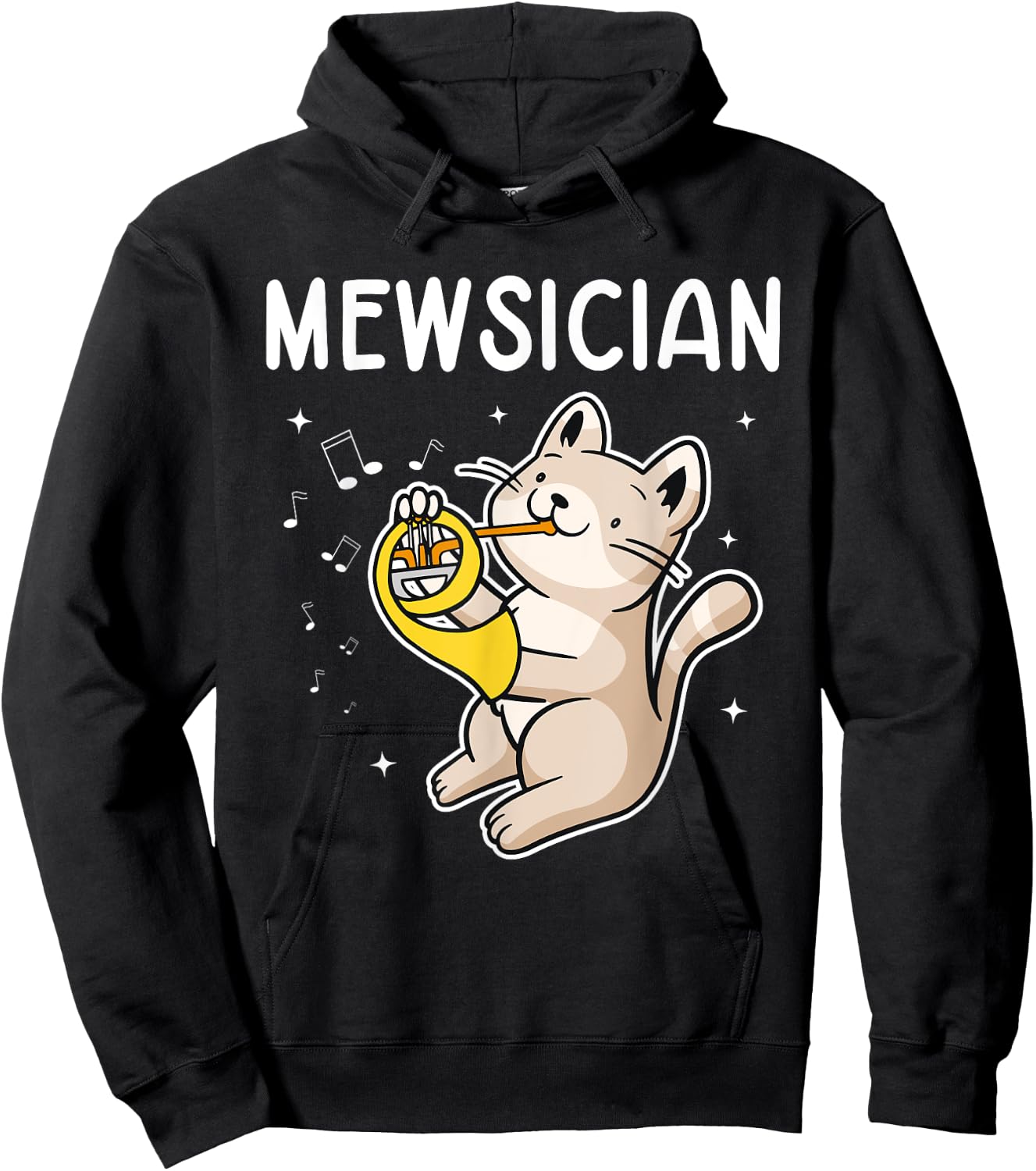 French Horn Marching Band Musical Instrument Mewsician Cat Hoodie - Hoodie | Black