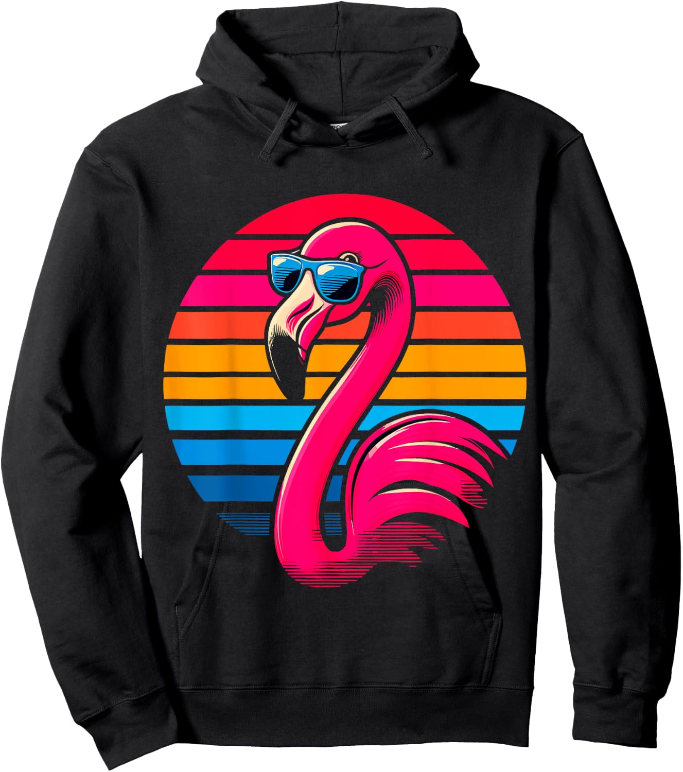 cool Flamingo with Sunglasses 70s 80s 90s Party Retro Hoodie - Hoodie | Black