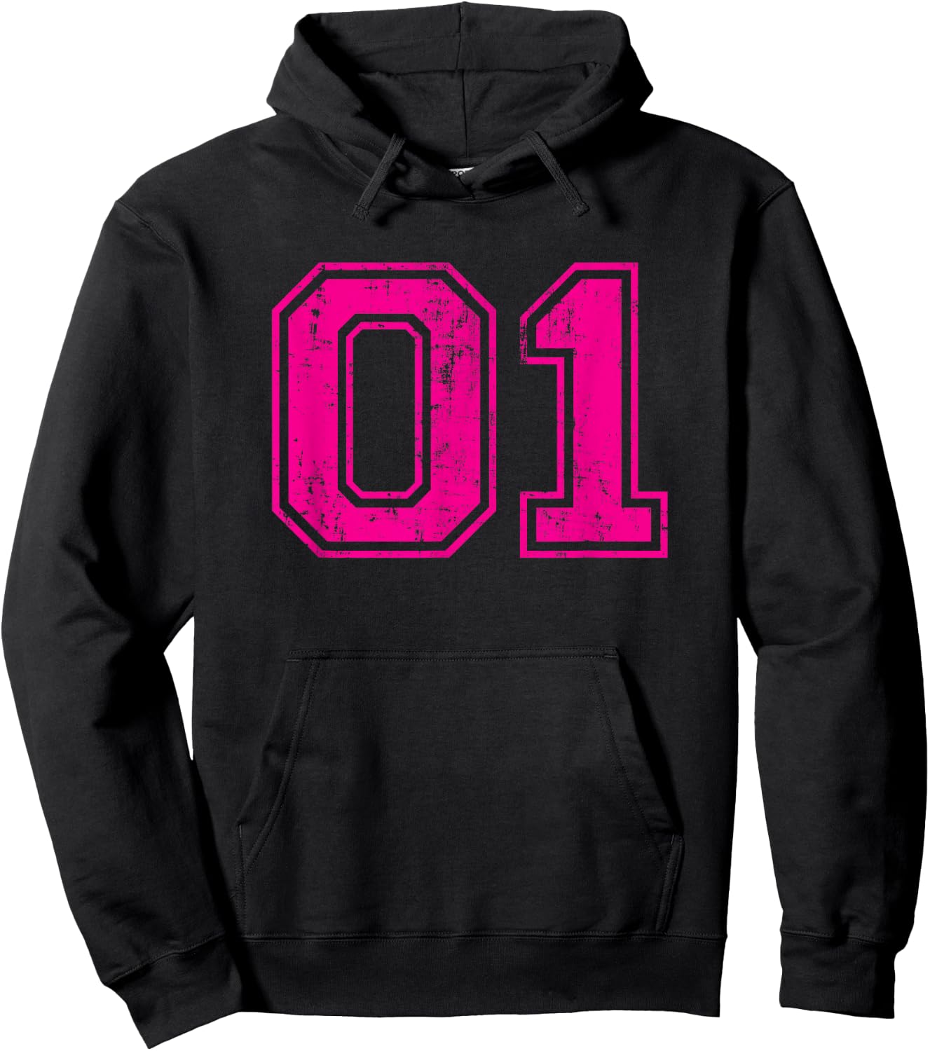 Number 01 Varsity Distressed Vintage Sport Team Player's Hoodie - Hoodie | Black