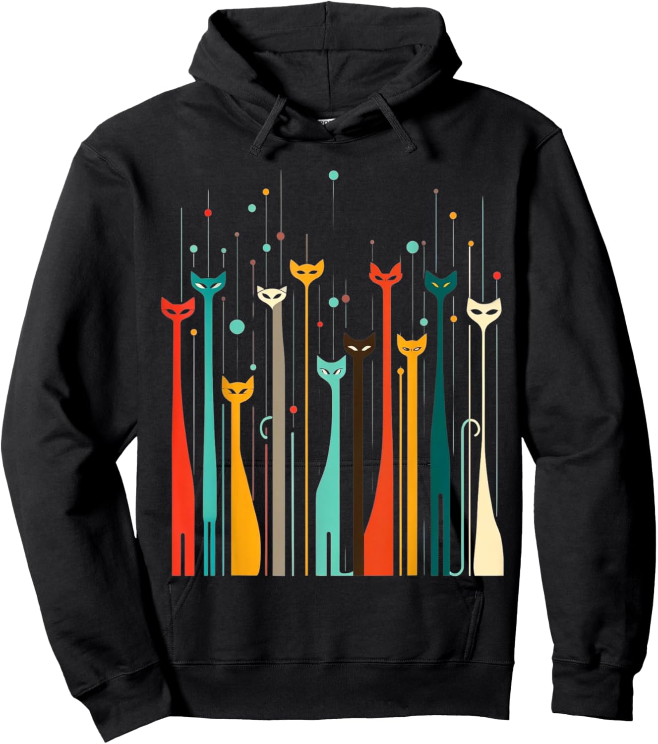 Vintage Retro Mid-Century Long Neck Cats 50s 60s Style Hoodie - Hoodie | Black