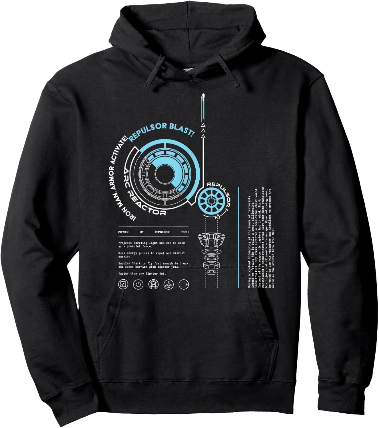 Marvel Avengers Iron Man Armor ARC Reactor Data Readout Hoodie - Hoodie | Black