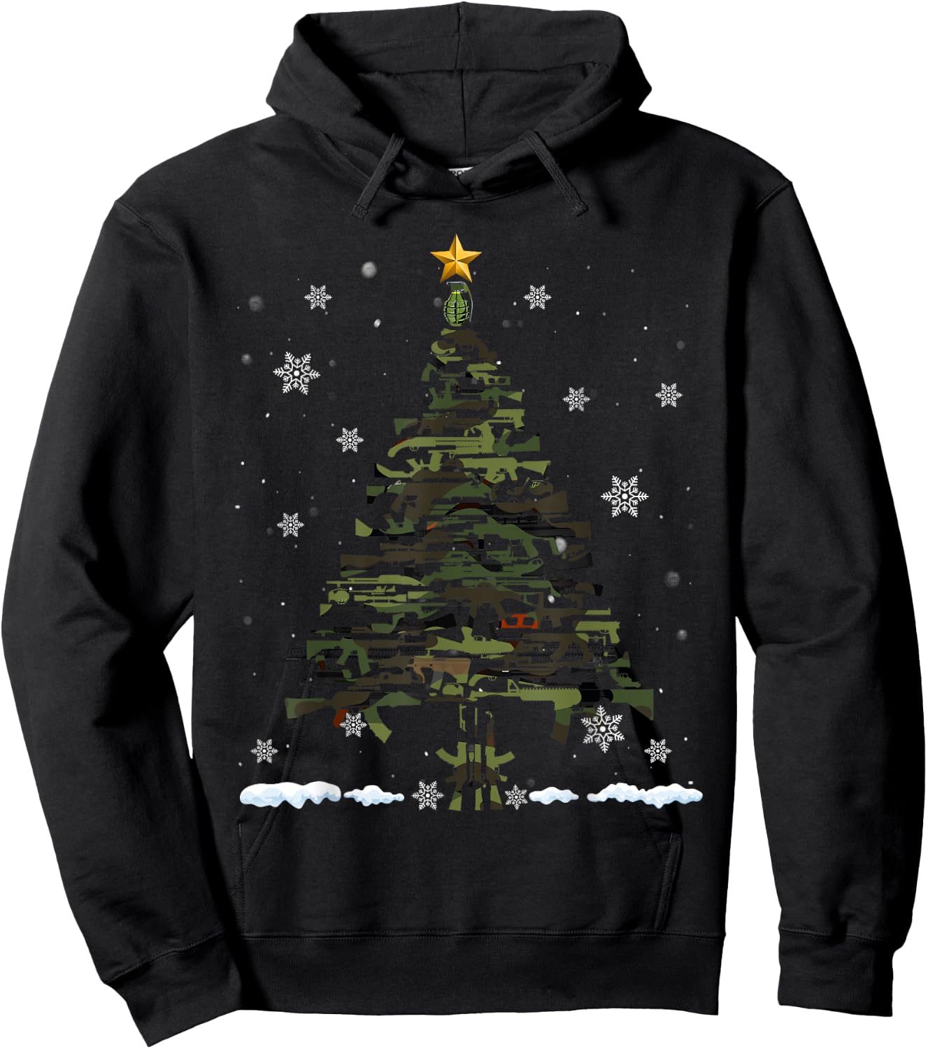 Gun Christmas Tree Funny Xmas 2024 Gifts Gun Lover Veteran Hoodie - Hoodie | Black