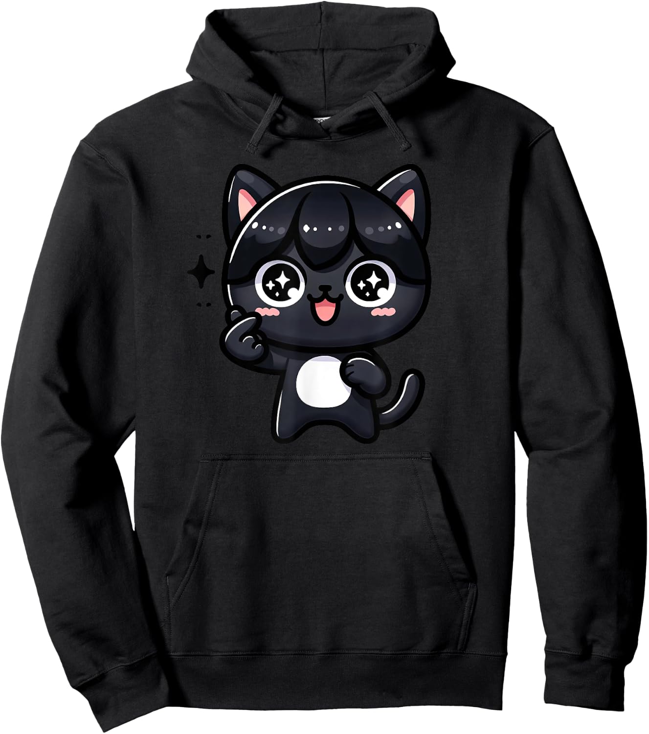 Funny Black Cat Cartoon Finger-heart K-pop Korean Men Women Hoodie - Hoodie | Black