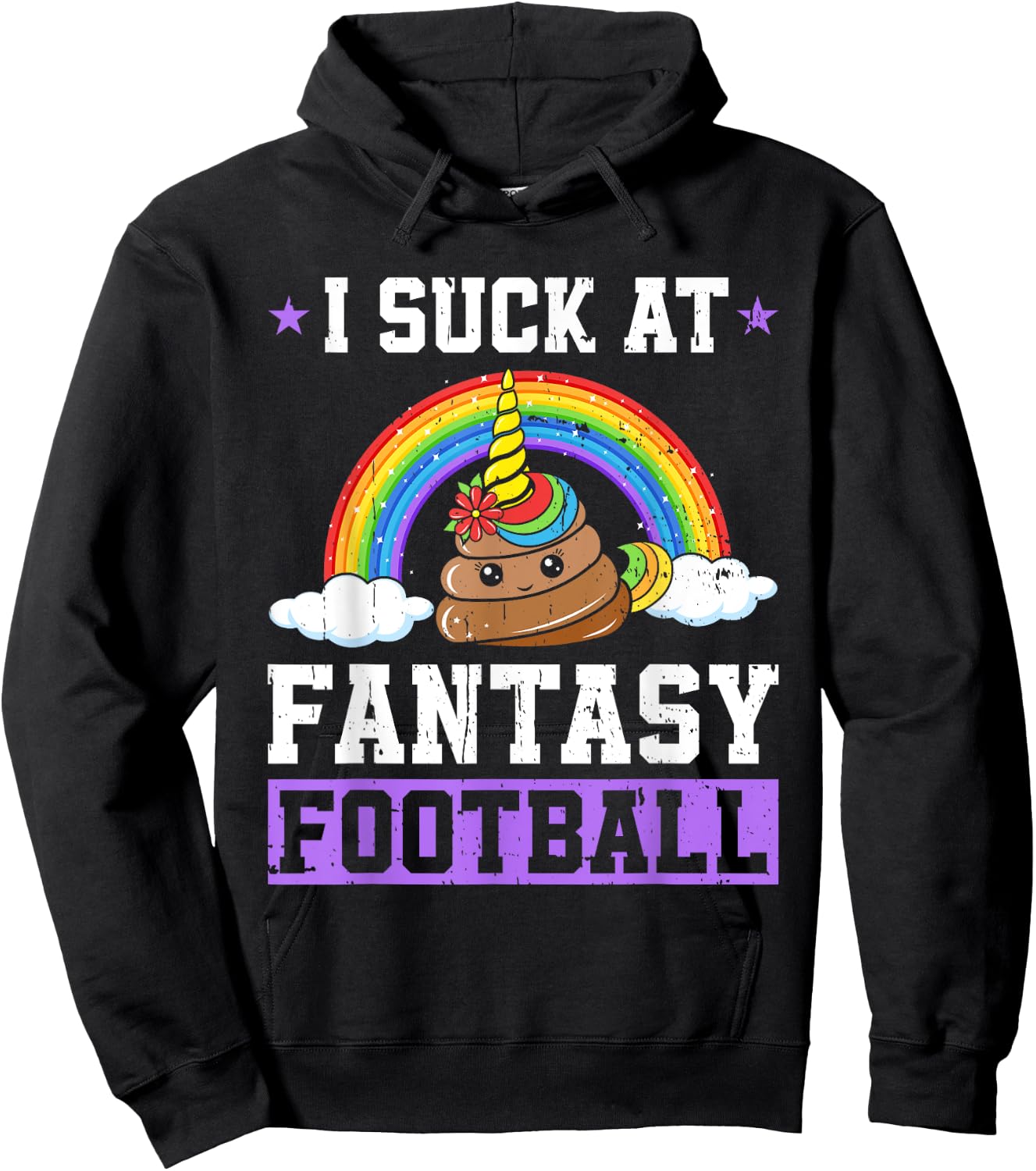 I Suck At Fantasy Football Poop Unicorn Rainbow Loser Men Hoodie - Hoodie | Black
