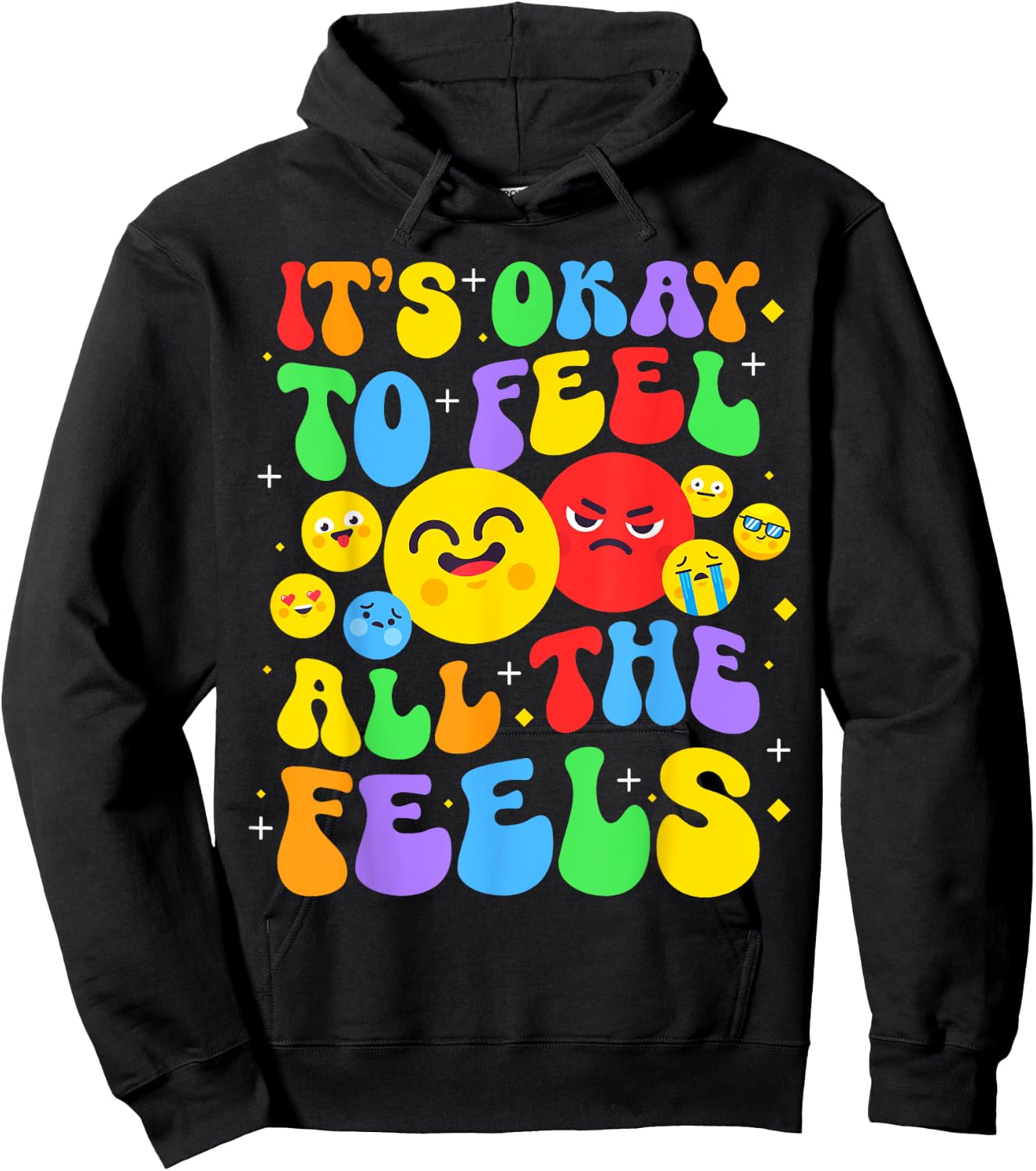 It's Ok To Feel All The Feels Mental Health Awareness Groovy Hoodie - Hoodie | Black