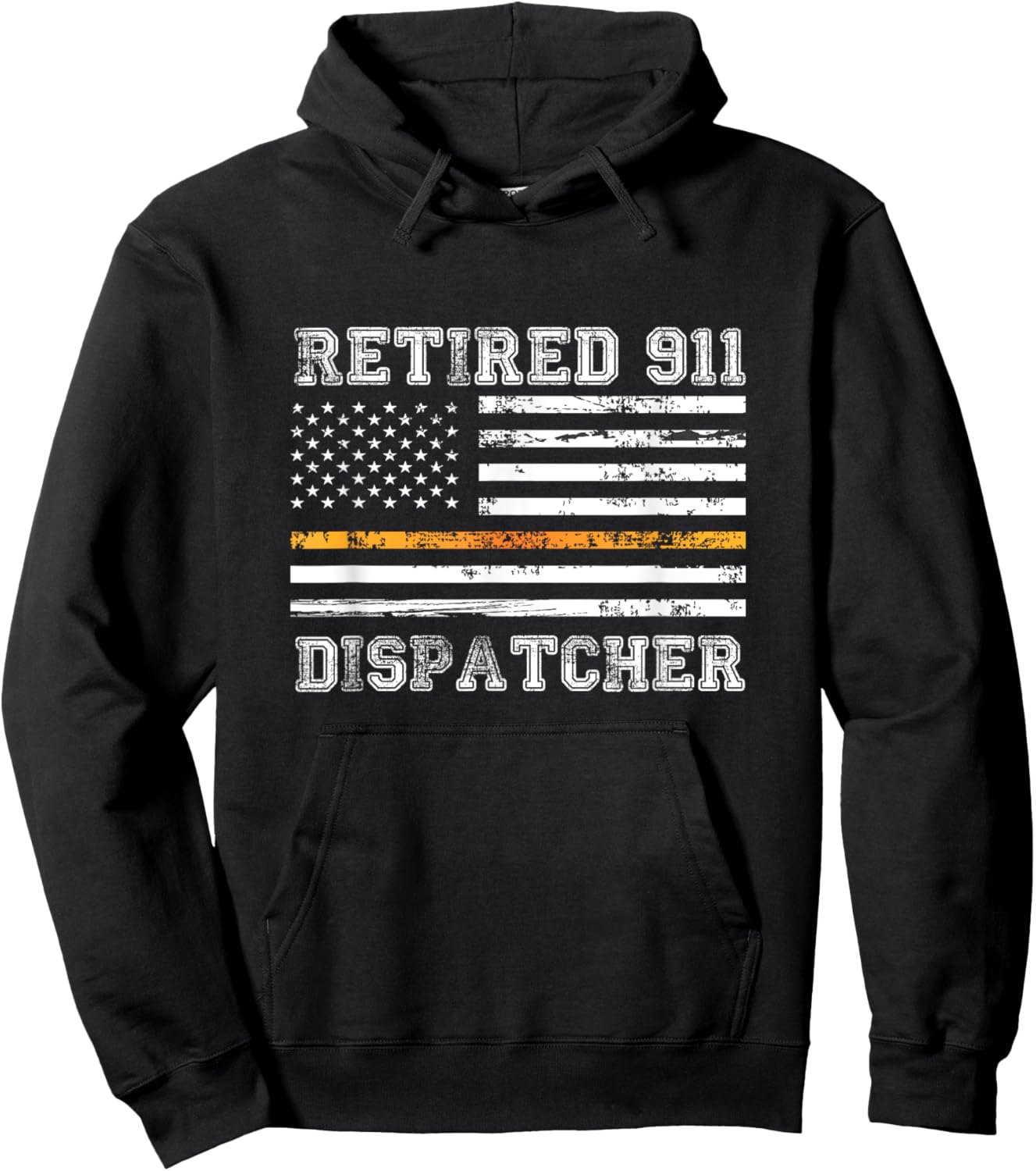Retired 911 Dispatcher Thin Gold Line American Flag Men Hoodie - Hoodie | Black