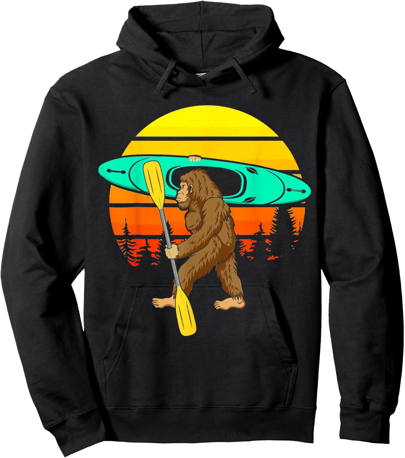 Vintage Sasquatch Bigfoot Go Kayak Funny Kayaking Lover Hoodie - Hoodie | Black