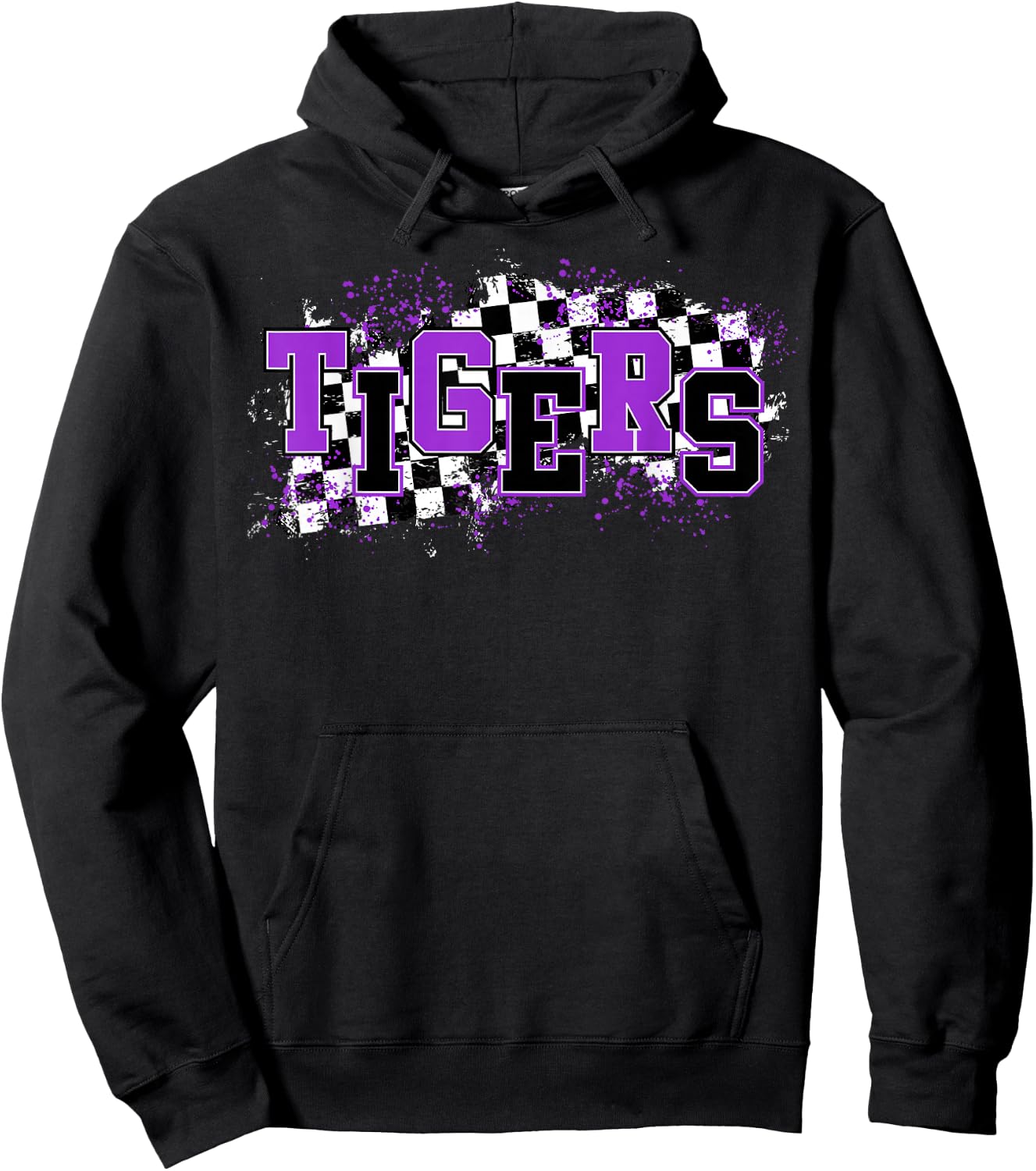 Tigers School Spirit Tiger Pride Purple Black Tigers Checker Hoodie - Hoodie | Black