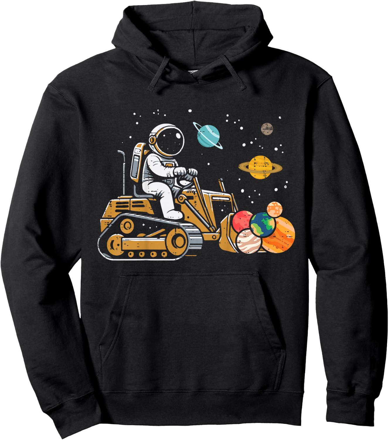 Kids Astronaut Bulldozer Planets Space Construction Boys Kids Hoodie - Hoodie | Black