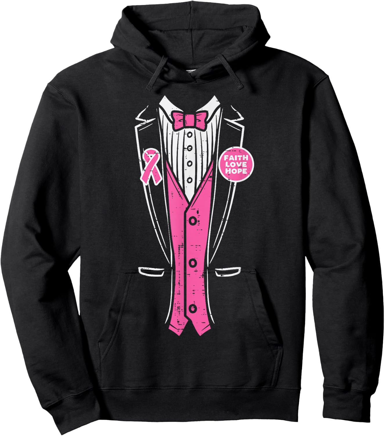 Pink Ribbon Tuxedo Breast Cancer Awareness Men Boys Hoodie - Hoodie | Black