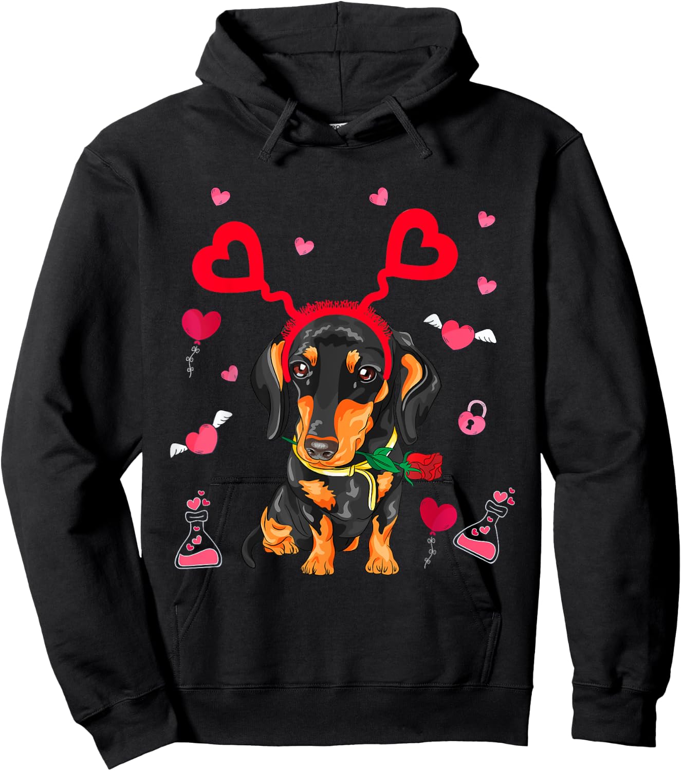 Cute Dachshund Valentine's Day Dachshund Dog Lover Valentine Hoodie - Hoodie | Black