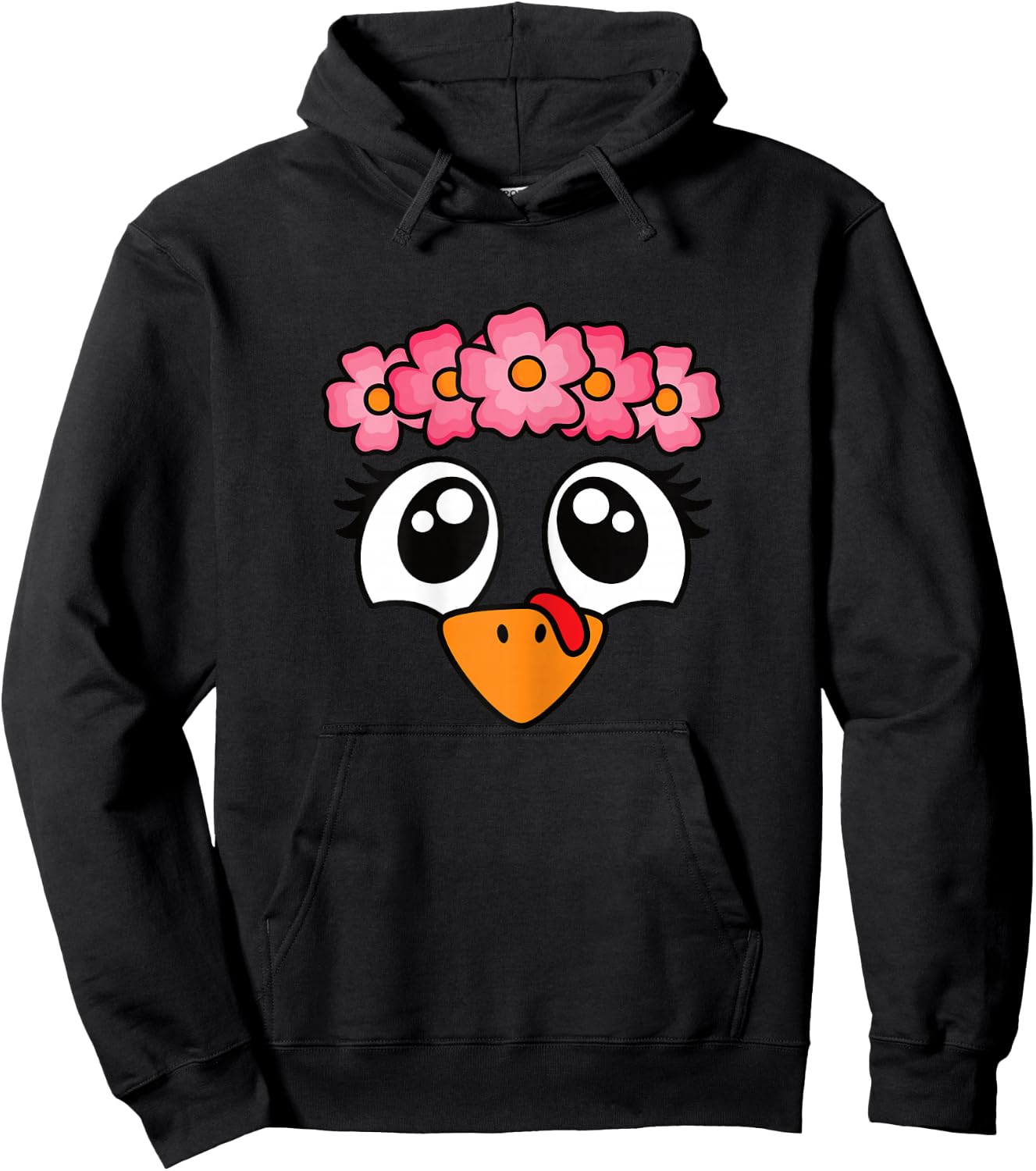 Cute Thanksgiving Turkey Face Women Girls Kids Hoodie - Hoodie | Black