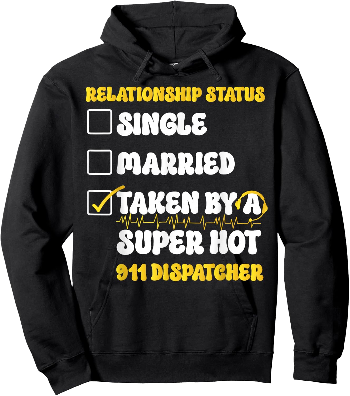 911 Dispatcher Thin Gold Yellow Line Girlfriend Relationship Hoodie - Hoodie | Black