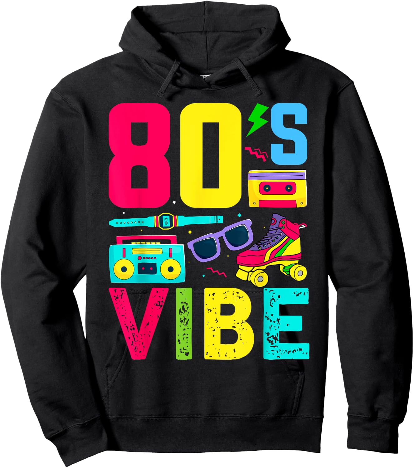 80s Vibe 1980s Fashion Theme Party Outfit Eighties Costume Hoodie - Hoodie | Black