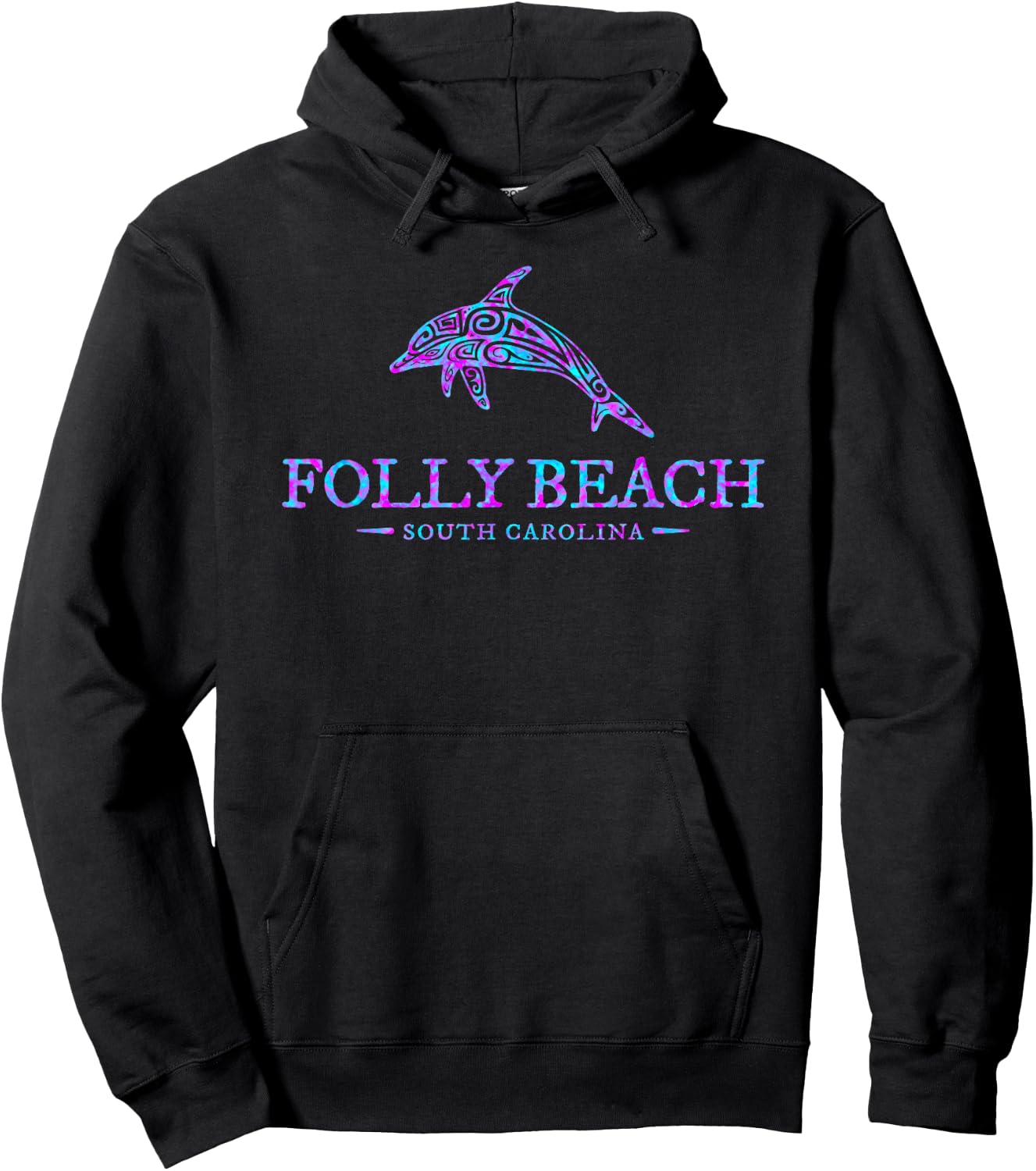 Folly Beach SC Colorful Dolphin Vacation Souvenir Hoodie - Hoodie | Black