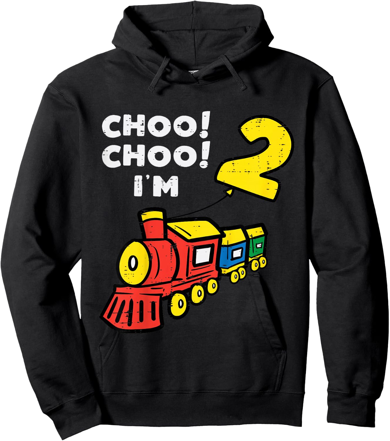 Kids 2nd Birthday Train Choo Choo Im 2 Years old Bday Boys Kids Hoodie - Hoodie | Black