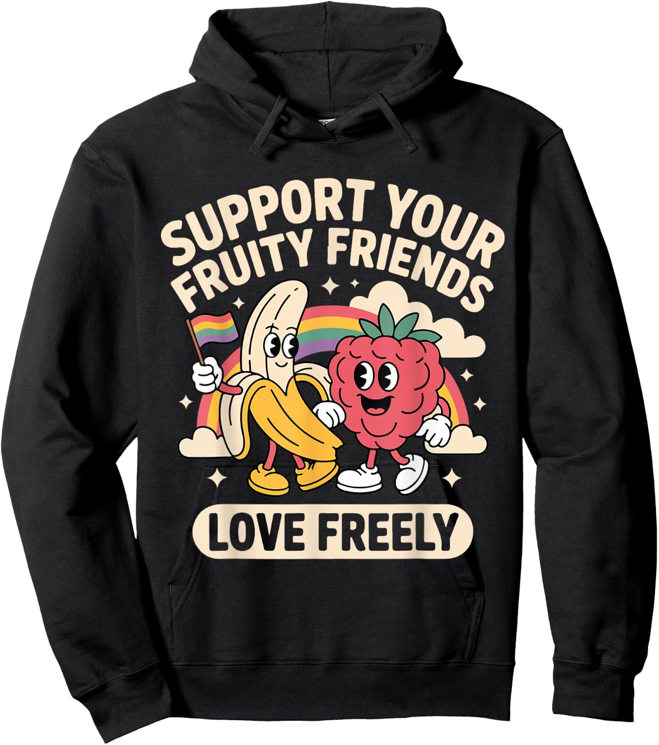 Support Your Fruity Friends Love Freely Rainbow Hoodie - Hoodie | Black