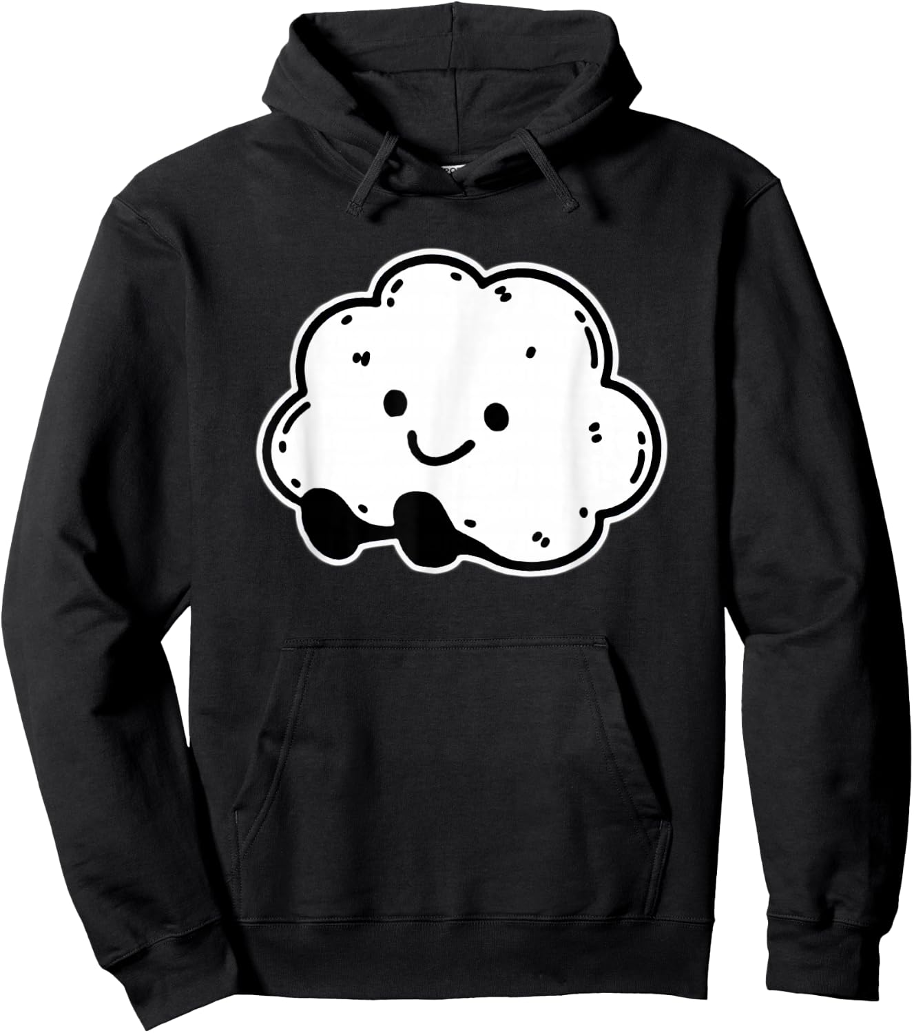 Smiling Cloud Happy Face Blackwork Minimal Hoodie - Hoodie | Black