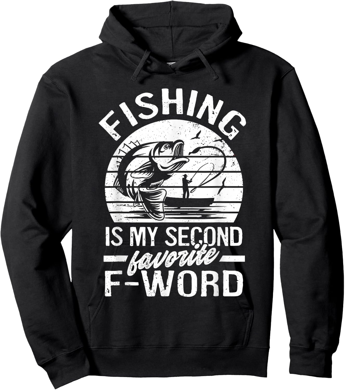 Funny Fishing Is My Second Favorite F-Word Retro Vintage Hoodie - Hoodie | Black