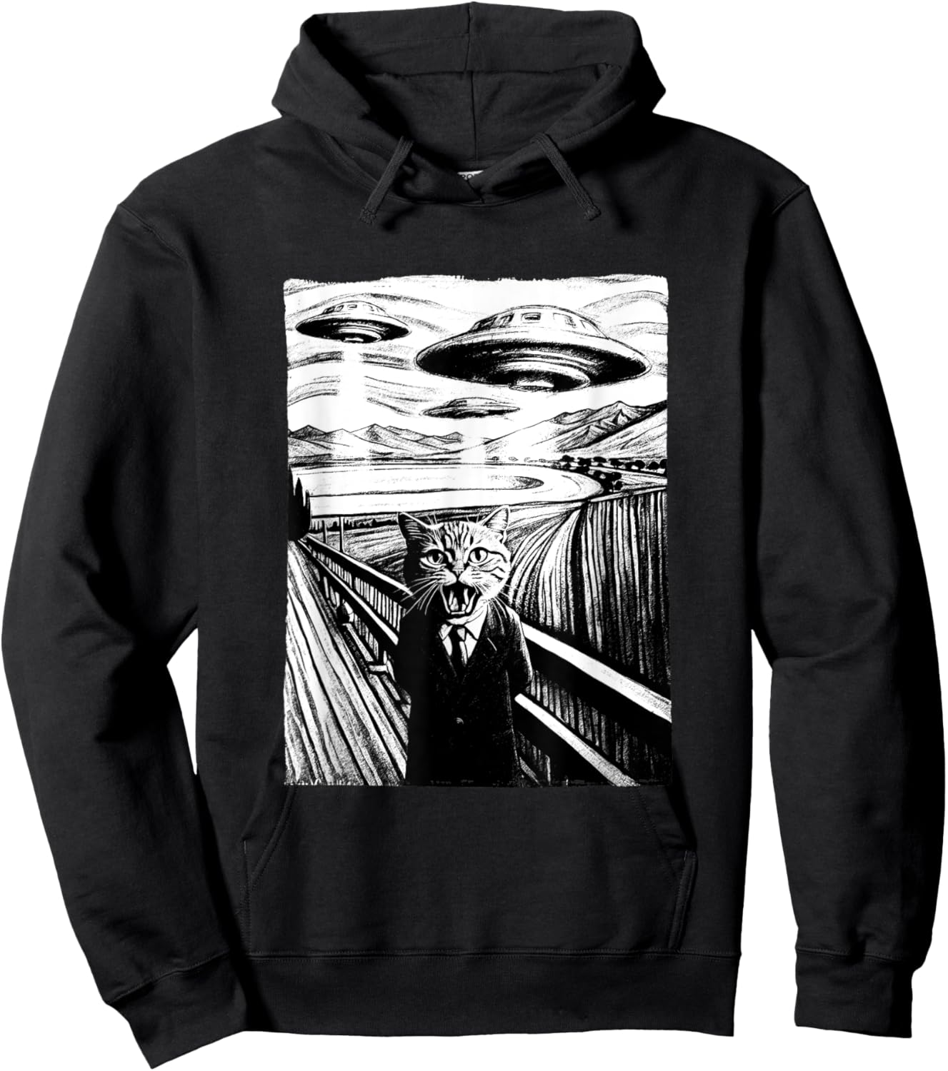 Cat Selfie with Alien and Ufo Men Women Kids Hoodie - Hoodie | Black