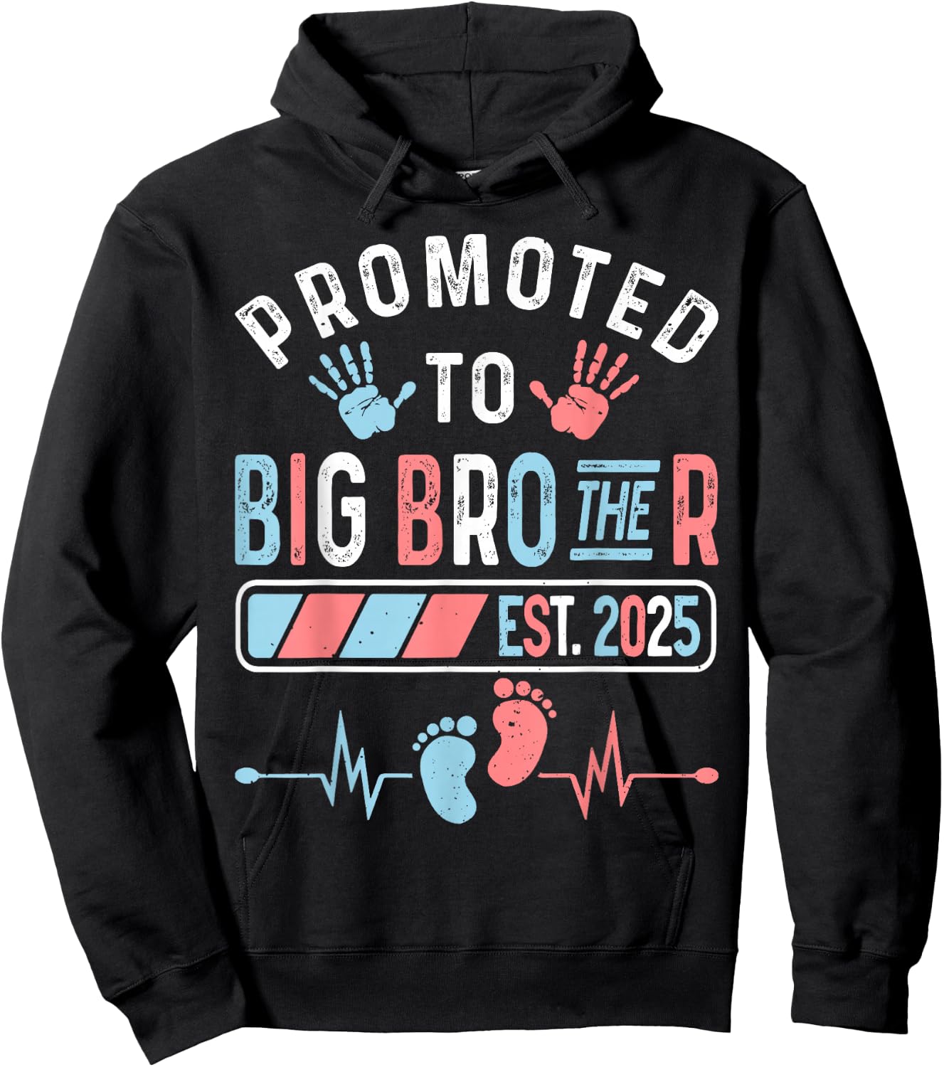 Promoted To Big Brother Est. 2025 Baby Shower Gender Reveal Hoodie - Hoodie | Black
