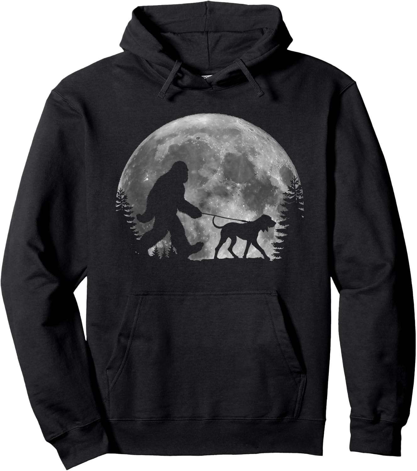Bigfoot Walking a Dog Funny Coonhound Lovers Moon Halloween Men Women Kids Hoodie - Hoodie | Black
