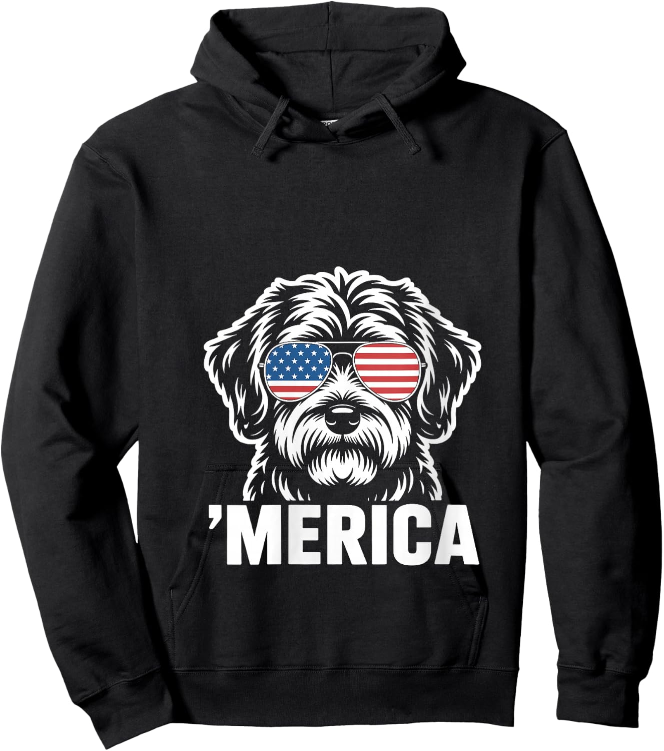 Women's Patriotic USA American Flag 4th of July Schnoodle V-Neck Hoodie - Hoodie | Black