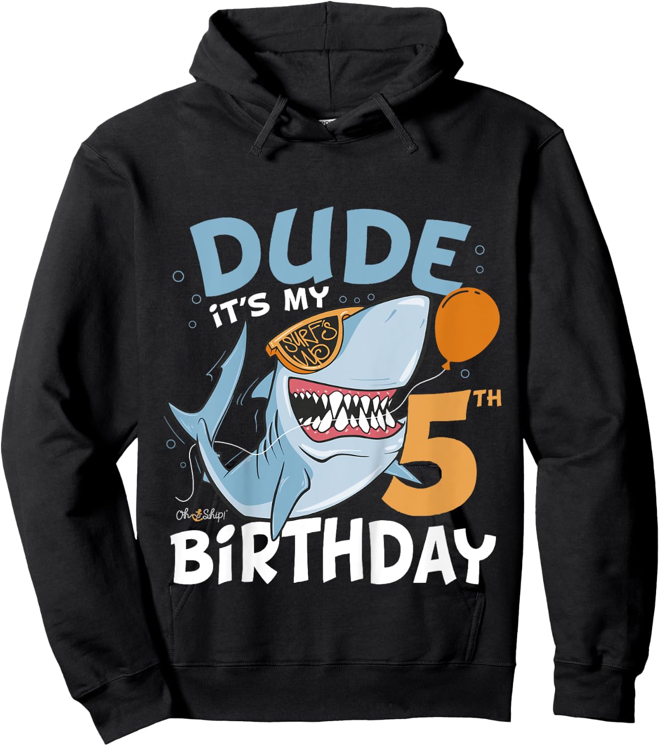 Kids Dude it's my 5th Birthday - 5th Shark Birthday Boy Hoodie - Hoodie | Black