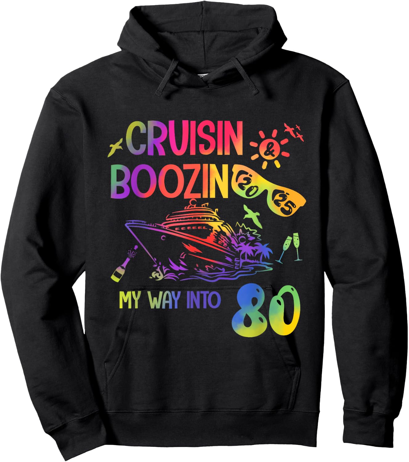 Cruisin into Chapter 80 Year Old 80th Birthday Cruise 2025 Hoodie - Hoodie | Black