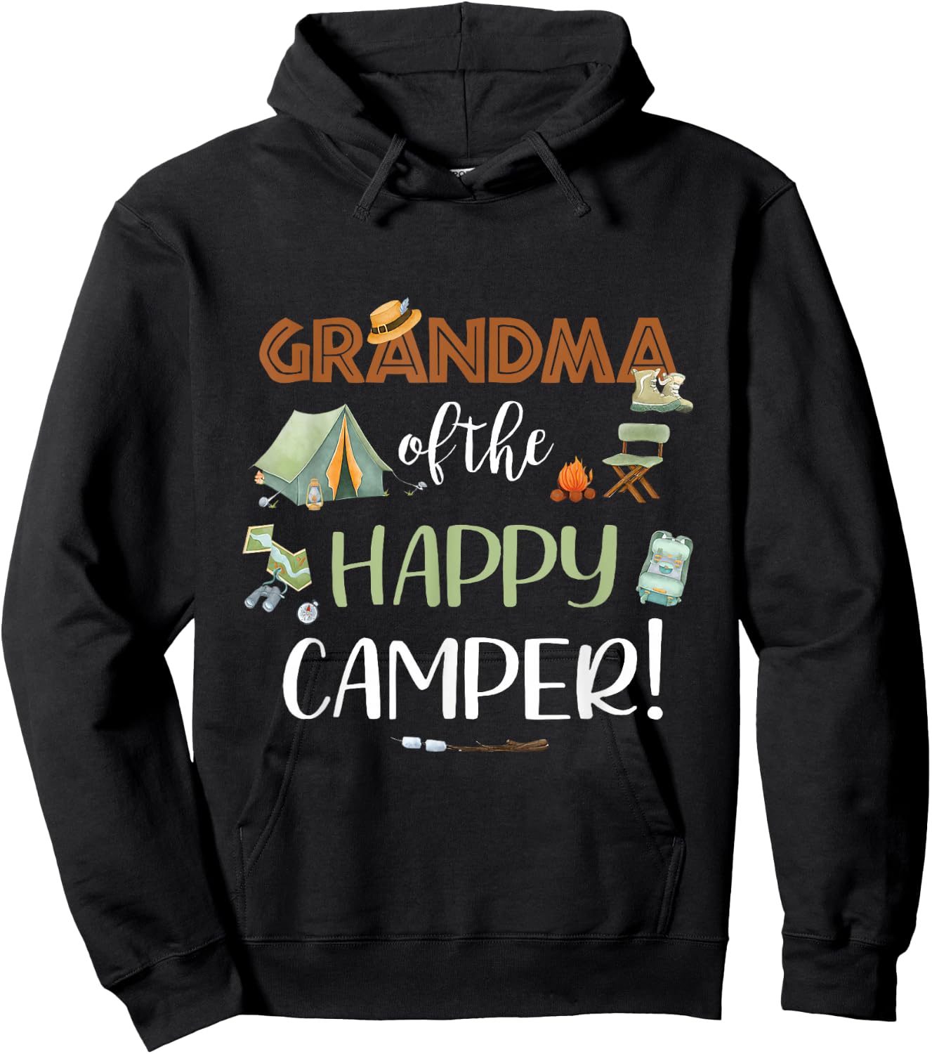 Grandma of The Happy Camper First Birthday Camping Nana Hoodie - Hoodie | Black