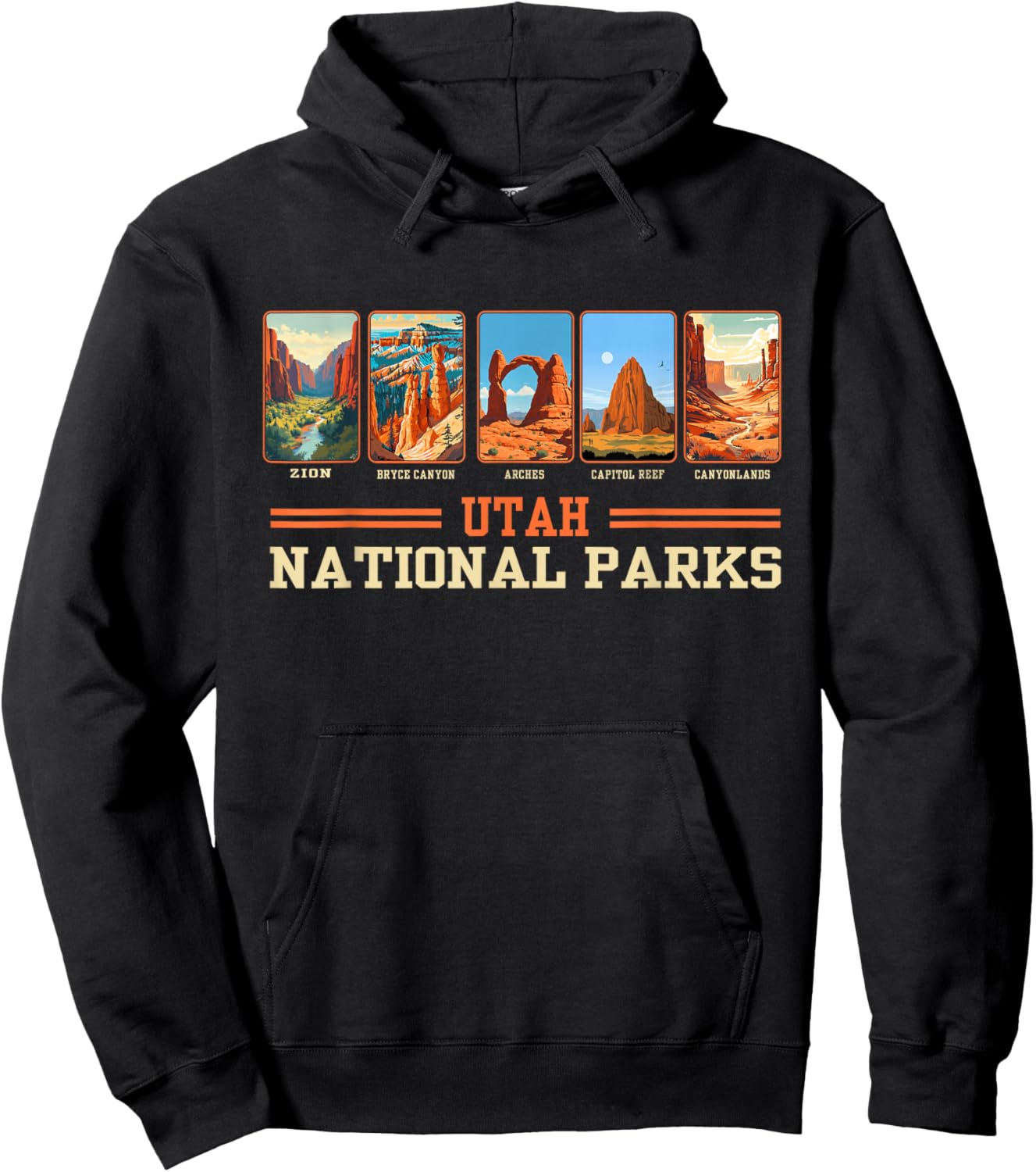 Vintage Utah Mighty Five National Parks Hiking Camping Hoodie - Hoodie | Black