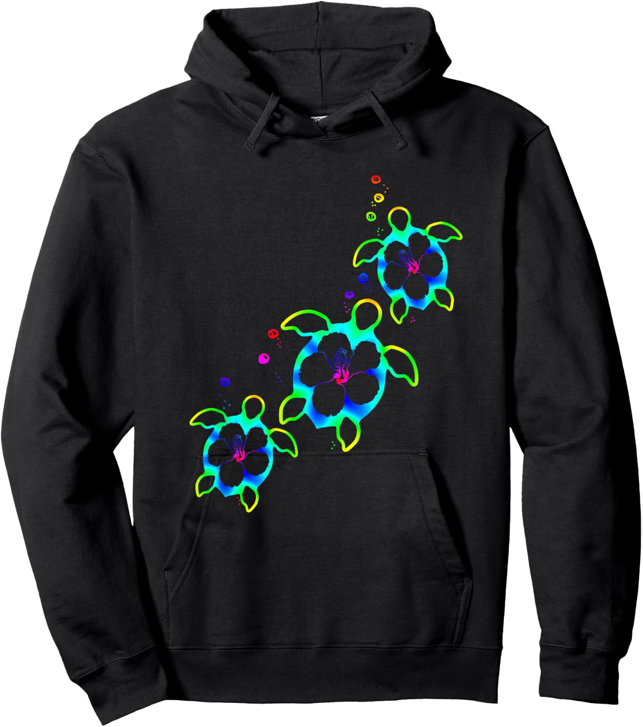 Tropical Colors Hawaiian Honu Sea Turtles Hoodie - Hoodie | Black
