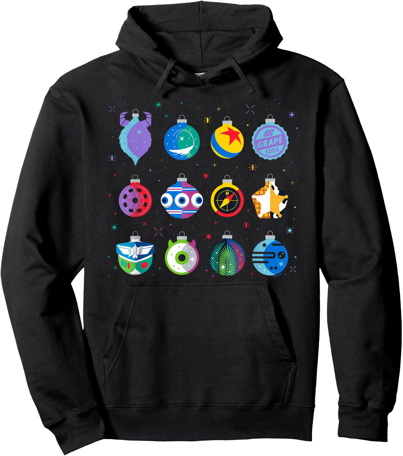 Disney and Pixar Christmas 12 Holiday Character Ornaments Hoodie - Hoodie | Black