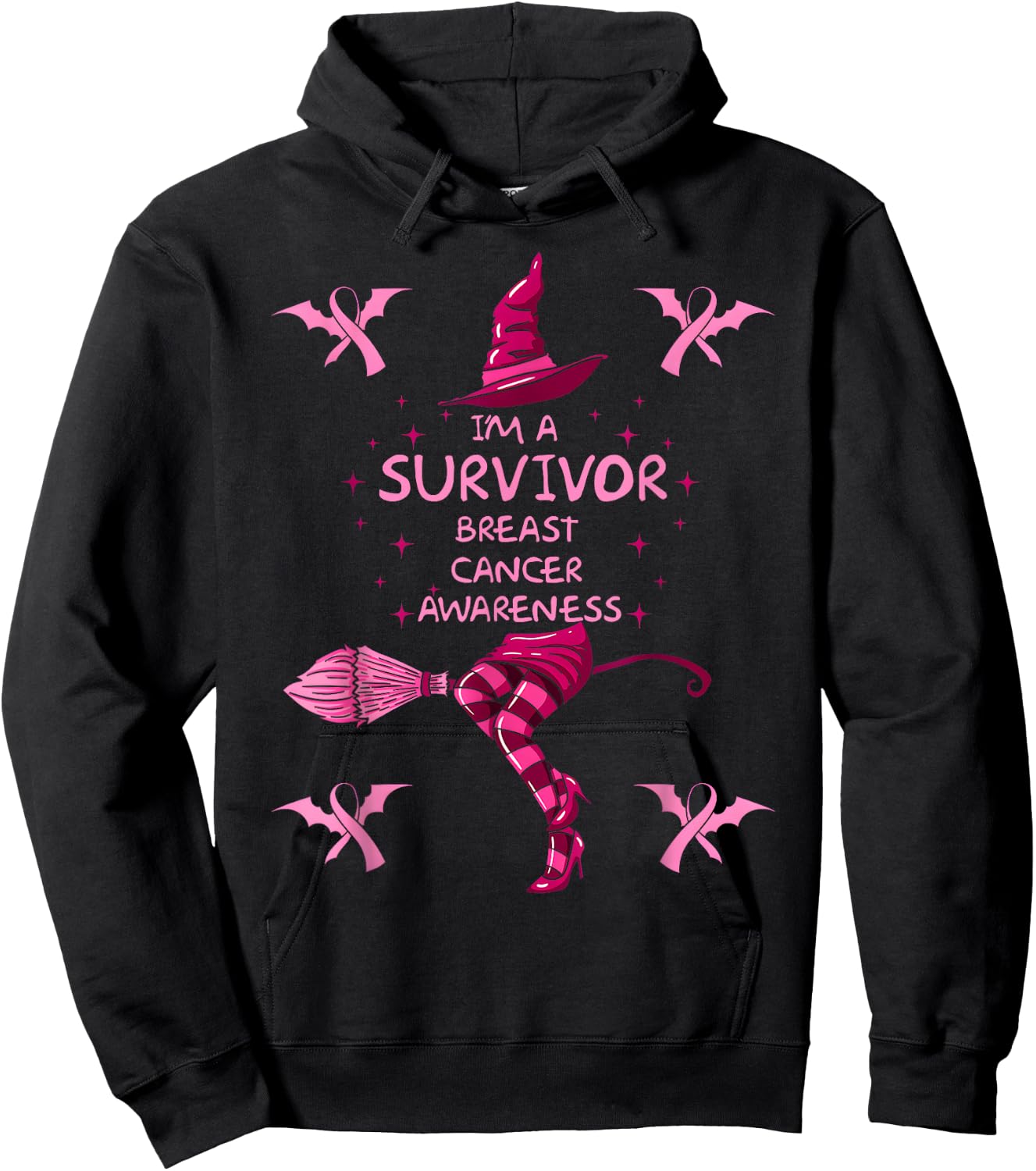 Witch Im A Survivor Halloween Breast Cancer Awareness Women Hoodie - Hoodie | Black