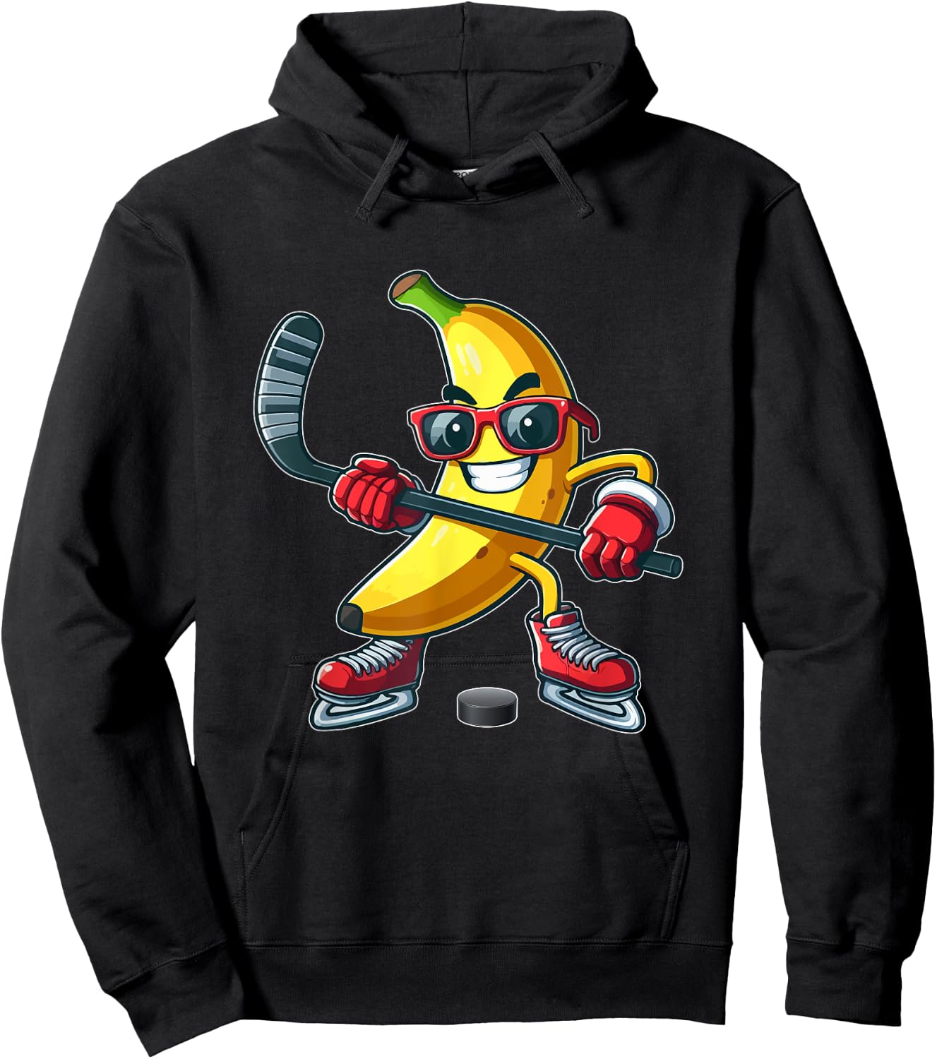 Banana Sunglasses Playing Hockey Funny Fruit Sport Player Hoodie - Hoodie | Black