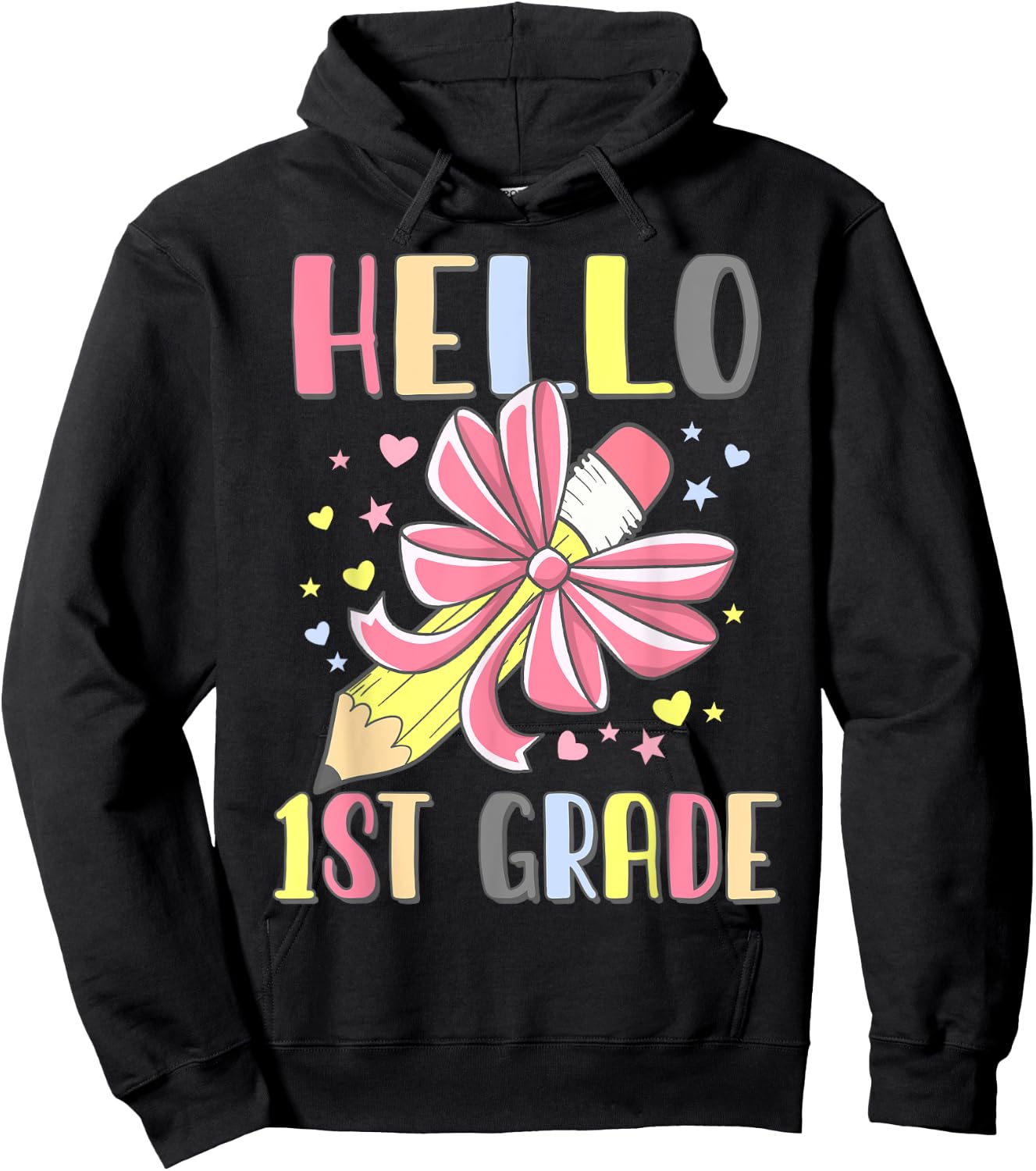 Hello First Grade Girl Coquette Bow Back To School 1st Grade Hoodie - Hoodie | Black