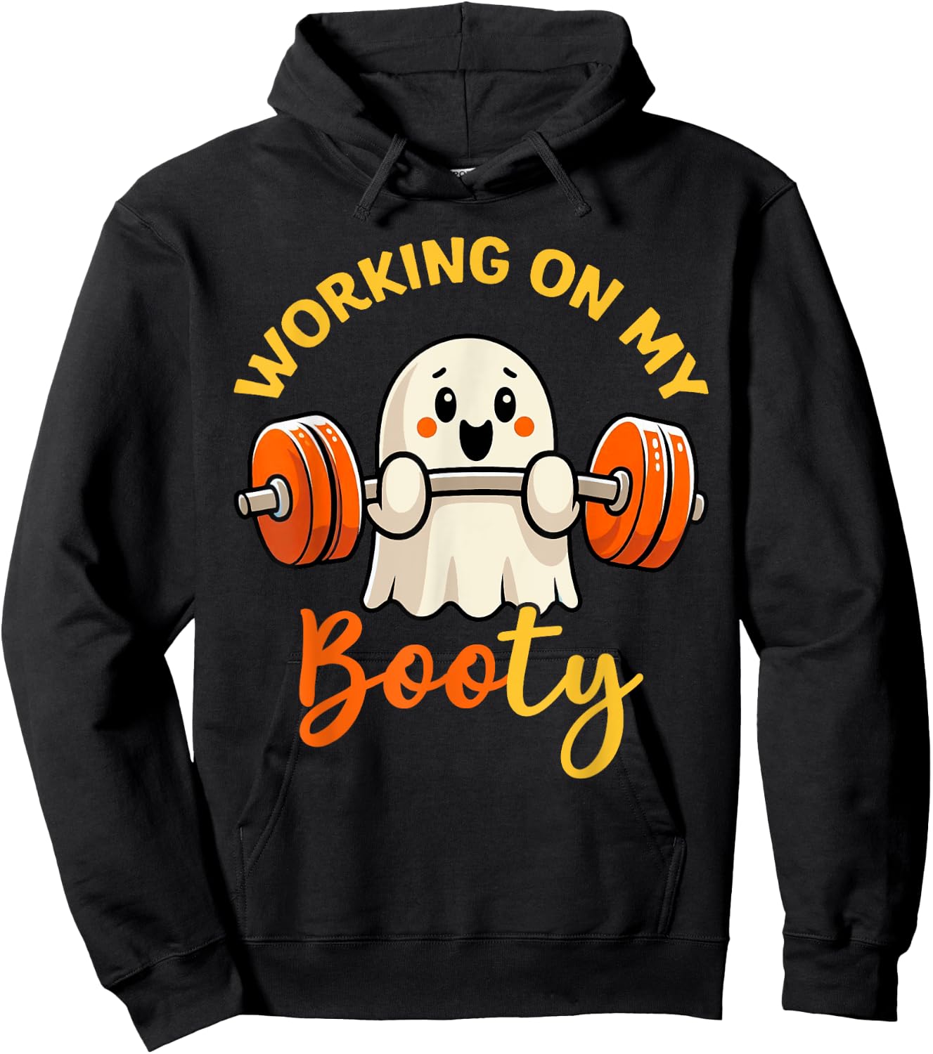 Working On My Booty Boo-Ty Funny Halloween Gym Ghost Pun Hoodie - Hoodie | Black