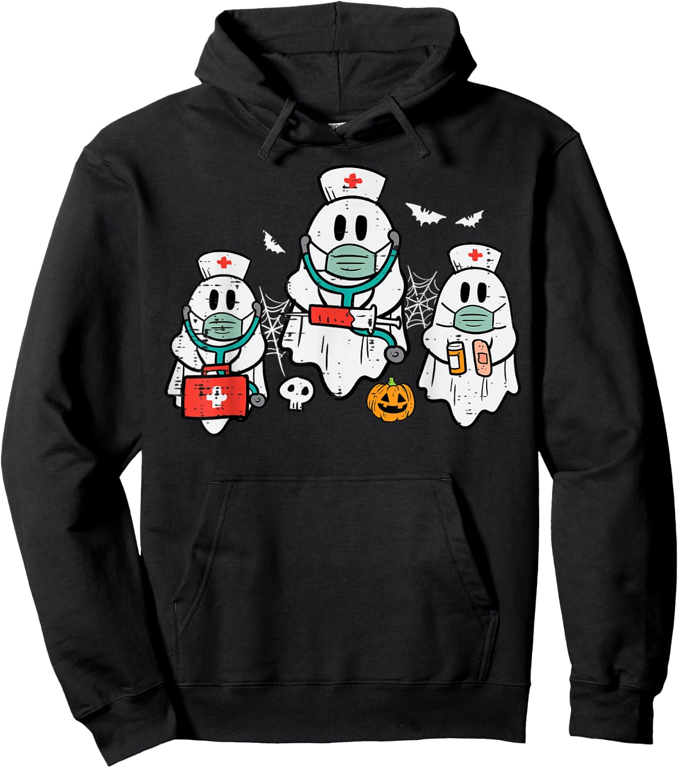 Halloween Ghost Nurses Funny ER Crew Costume Scrub Top Women Hoodie - Hoodie | Black
