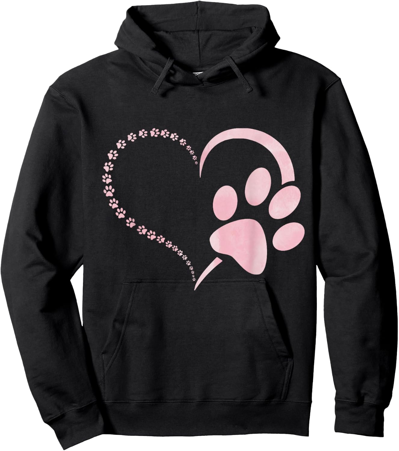 Light Pink Watercolor Dog paw Print Heart Paws Dog Lovers Hoodie - Hoodie | Black