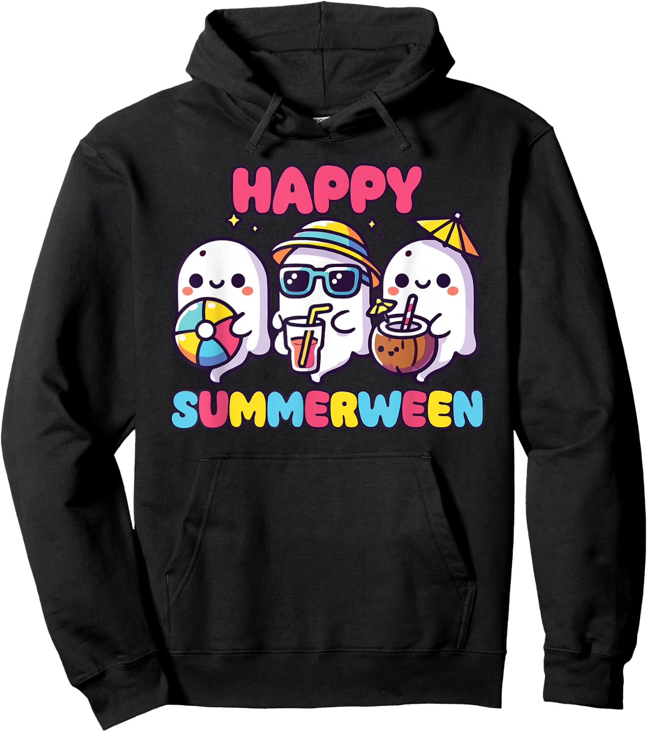 Happy Summerween Summer Halloween Ghost Hoodie - Hoodie | Black
