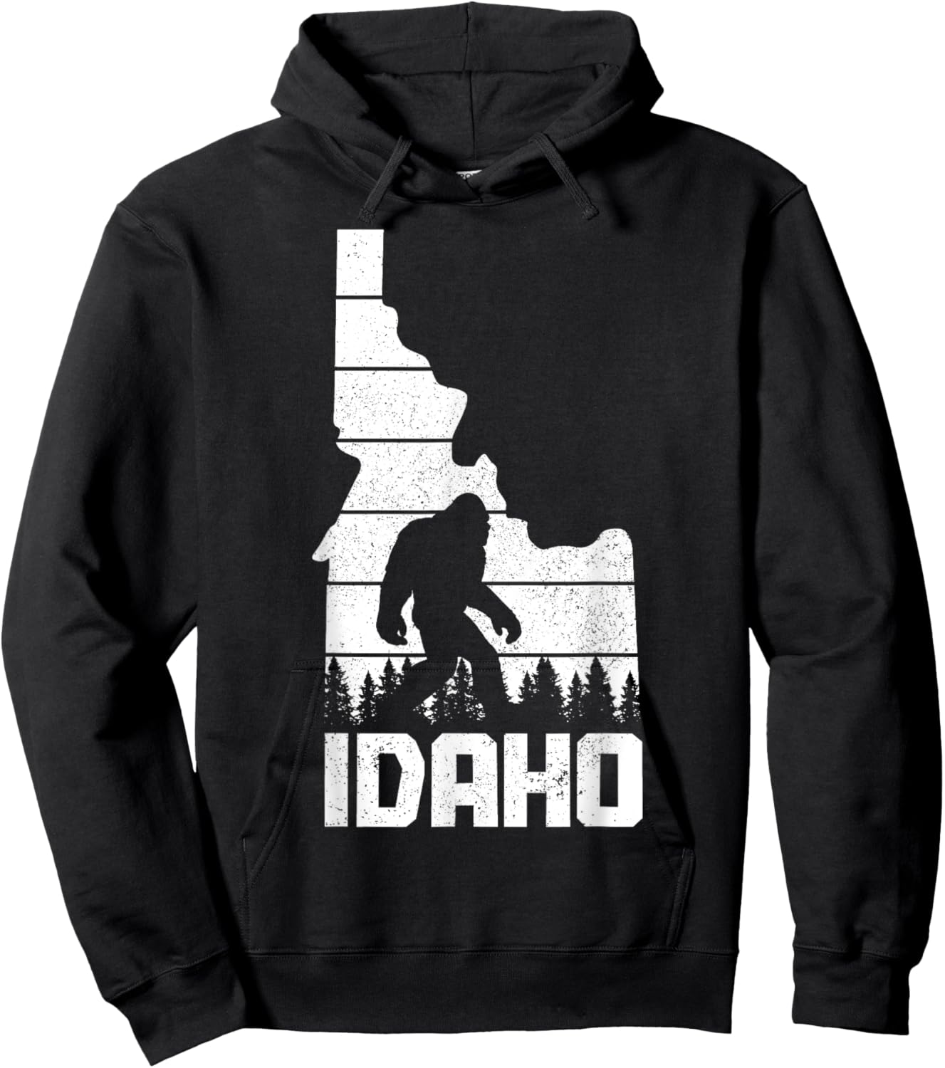 Idaho Bigfoot State Map Hunting Hunter Funny Pride Vintage Hoodie - Hoodie | Black